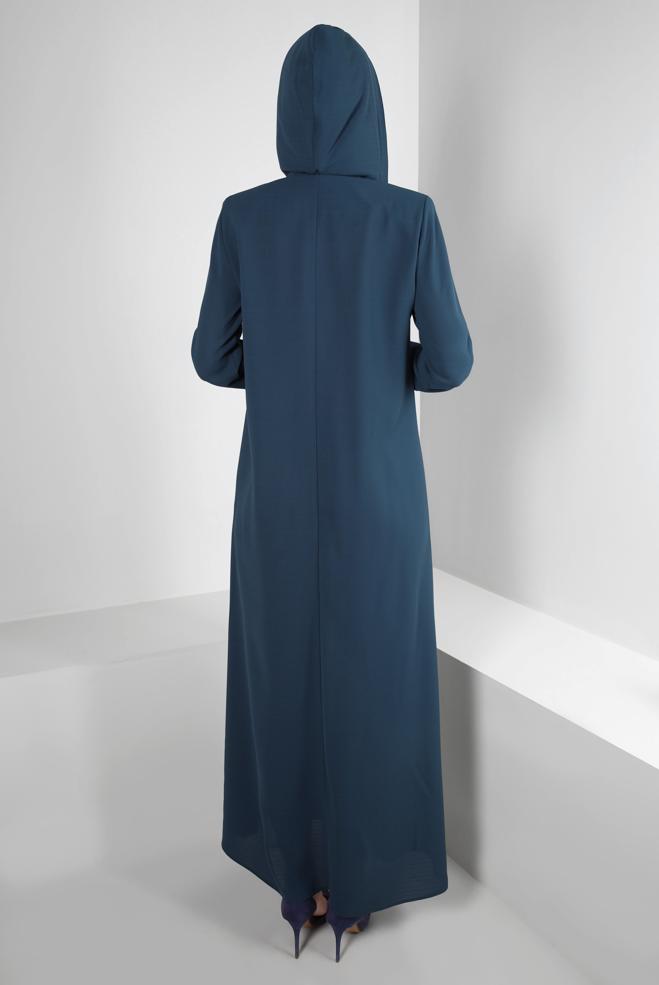 Tesettür giyim LACİVERT ÇIKARILABİLİR KAPÜŞONLU FERMUARLI PARDESÜ 10727 - ALVİNA