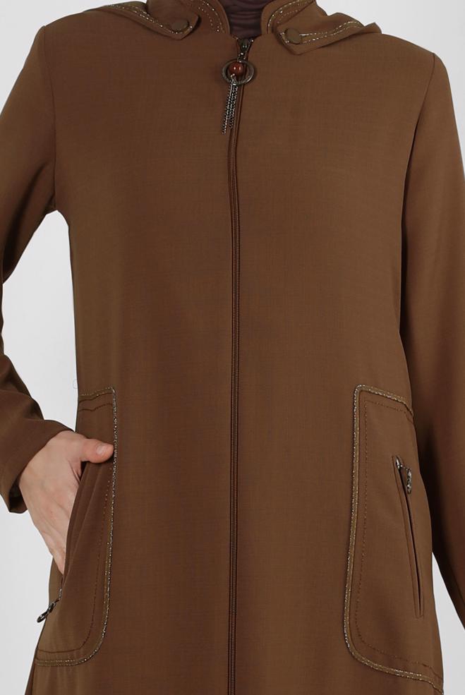 Tesettür giyim TABA ÇIKARILABİLİR KAPÜŞONLU FERMUARLI PARDESÜ 10727 - ALVİNA