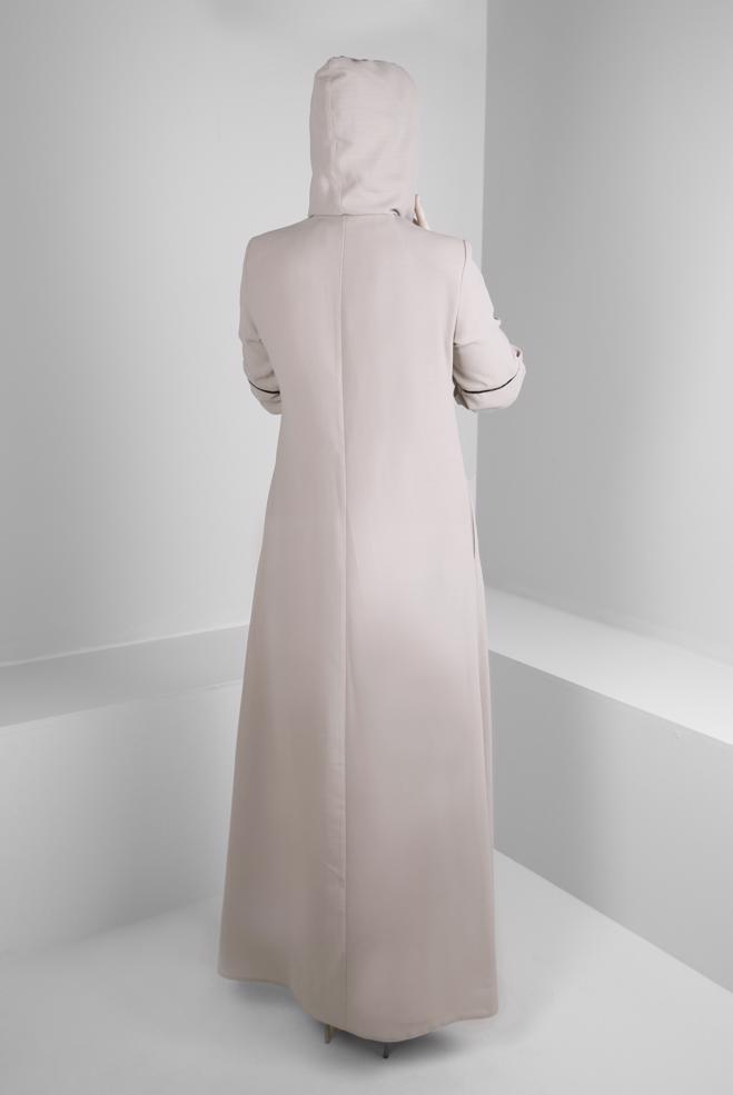 Vêtements hijab BEIGE PARDESSUS À CAPUCHE AVEC FERMETURE ÉCLAIR 10728 - ALVİNA