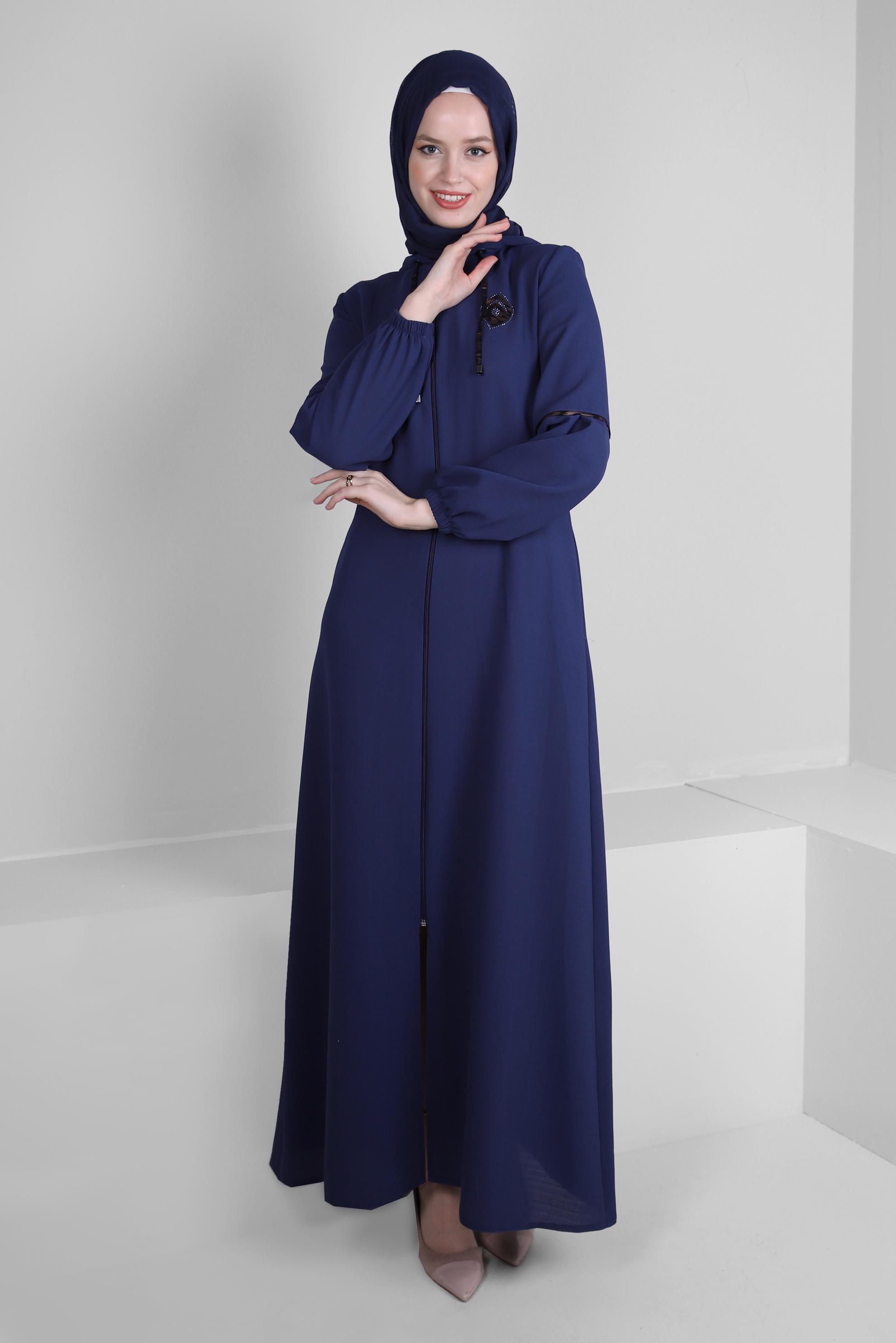 Tesettür giyim LACİVERT KAPÜŞONLU FERMUARLI PARDESÜ 10728 