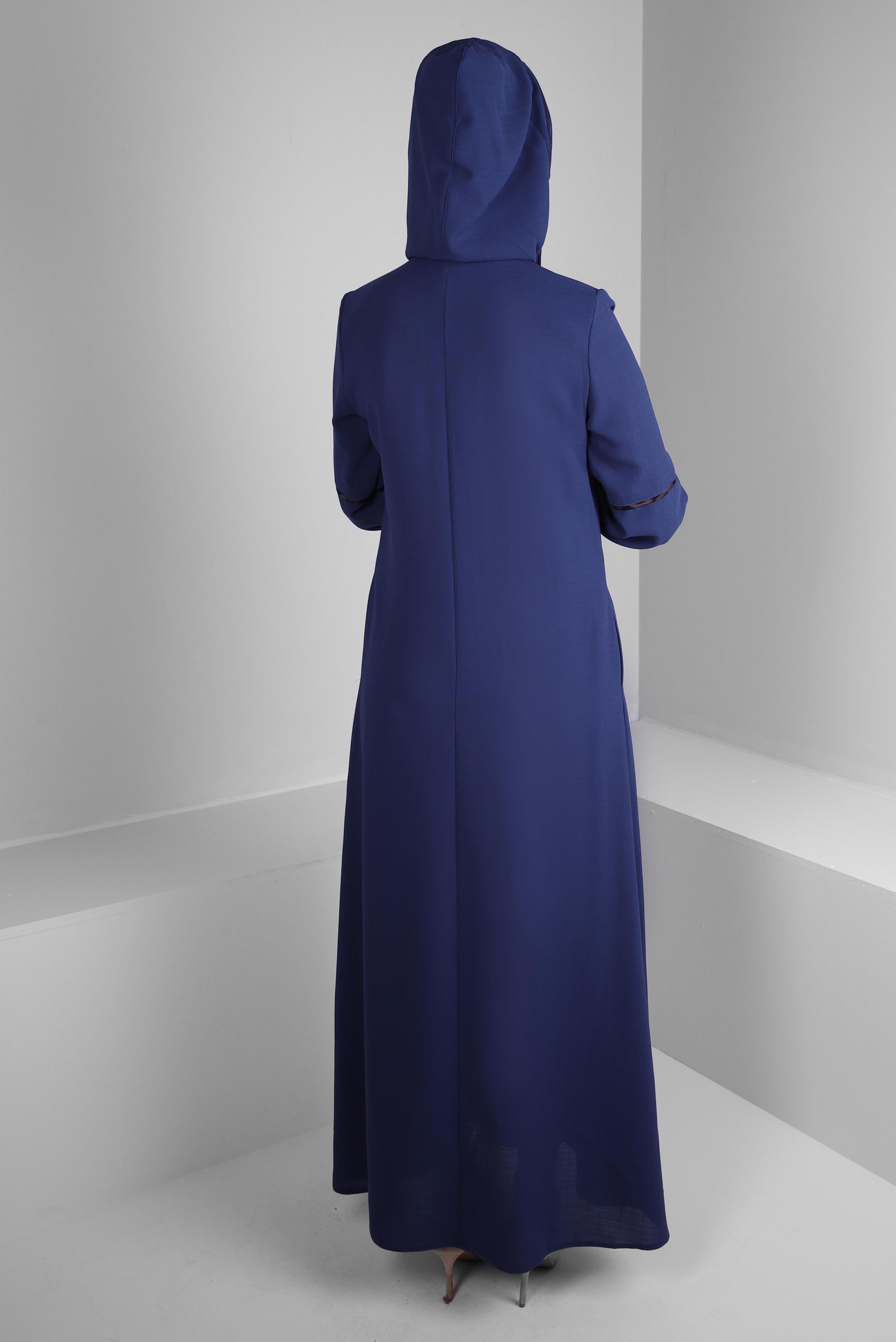 Tesettür giyim LACİVERT KAPÜŞONLU FERMUARLI PARDESÜ 10728 