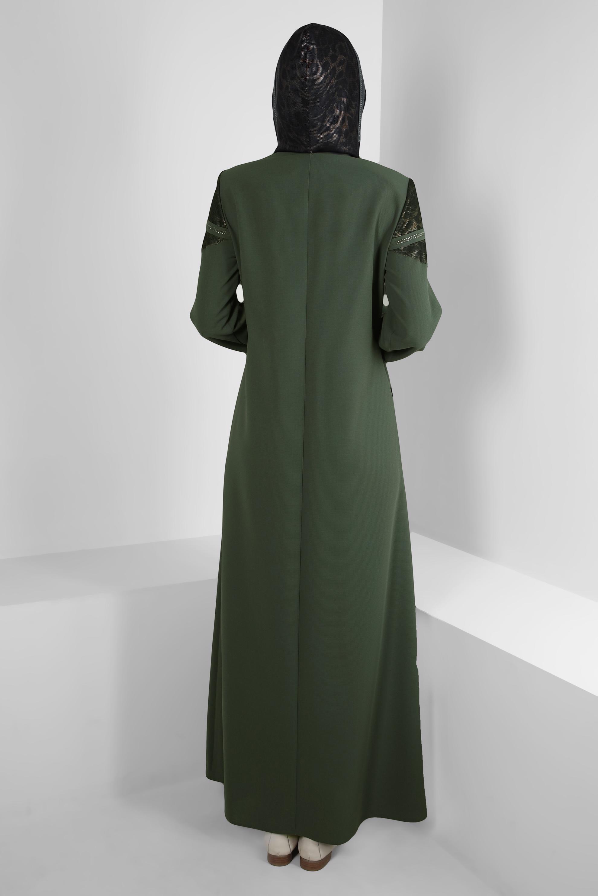 Hijab clothing KHAKI LEOPARD PATTERNED TOPCOAT WITH DETACHABLE HOOD 10729