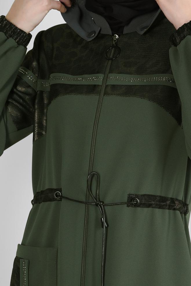 Hijab clothing KHAKI LEOPARD PATTERNED TOPCOAT WITH DETACHABLE HOOD 10729 - ALVİNA