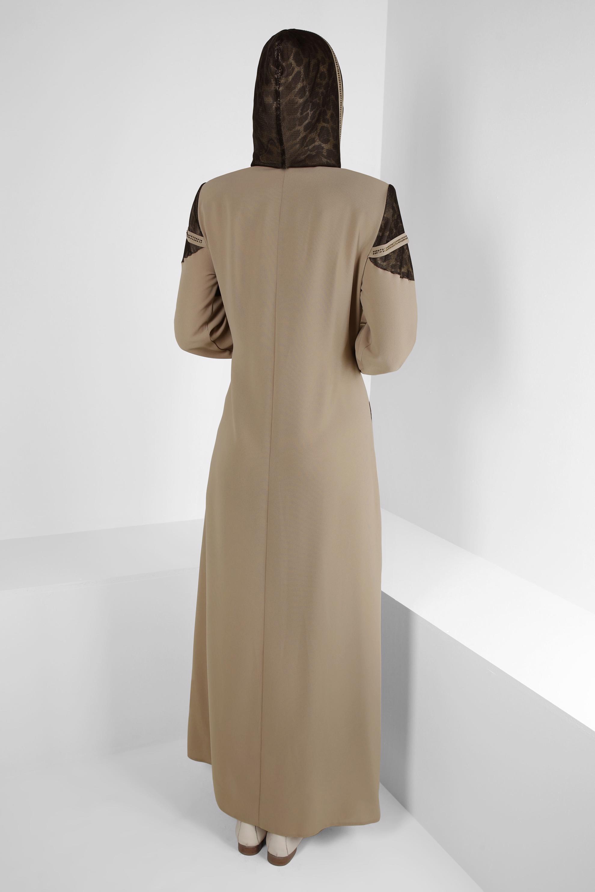 Hijab clothing BEIGE LEOPARD PATTERNED TOPCOAT WITH DETACHABLE HOOD 10729