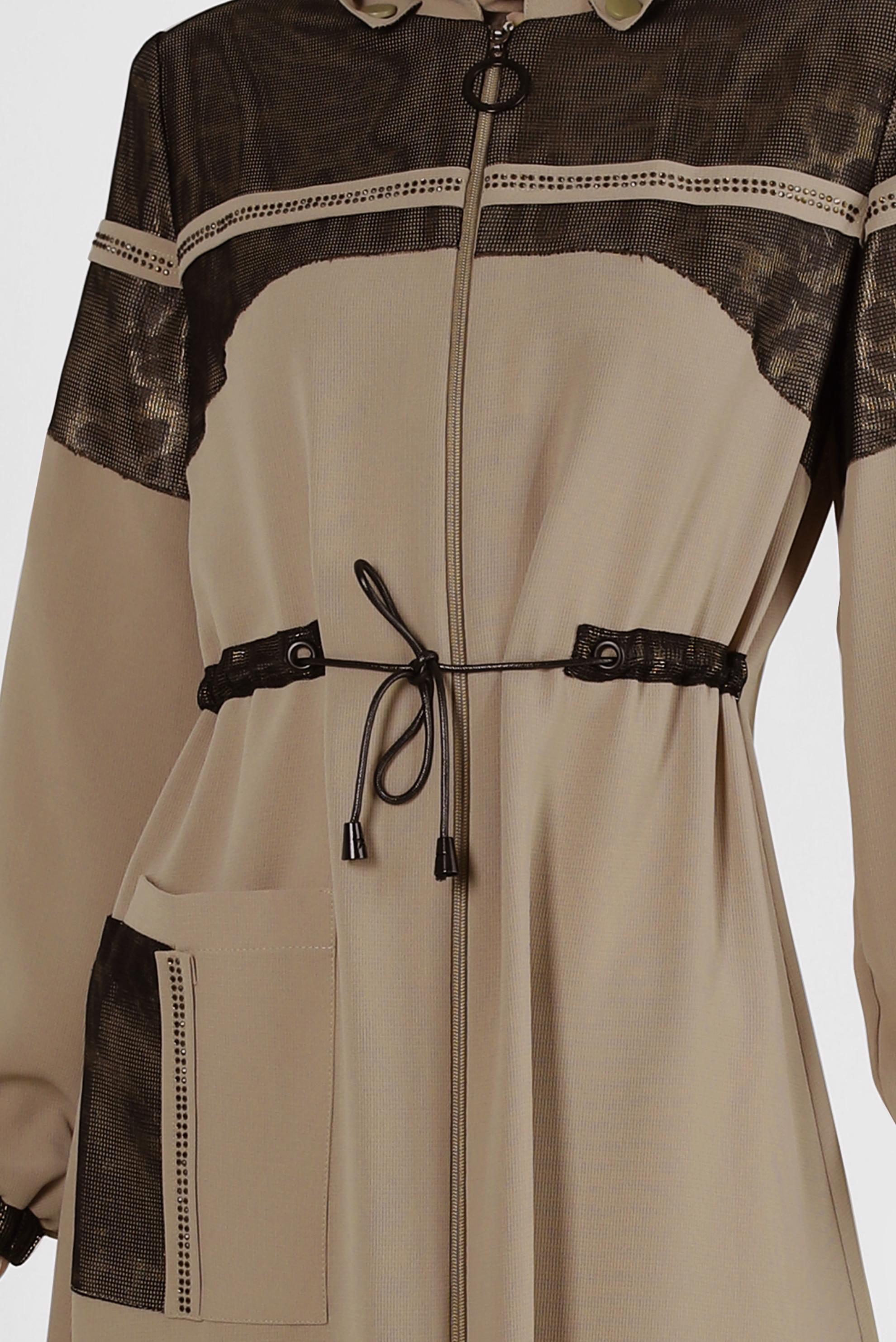 Hijab clothing BEIGE LEOPARD PATTERNED TOPCOAT WITH DETACHABLE HOOD 10729