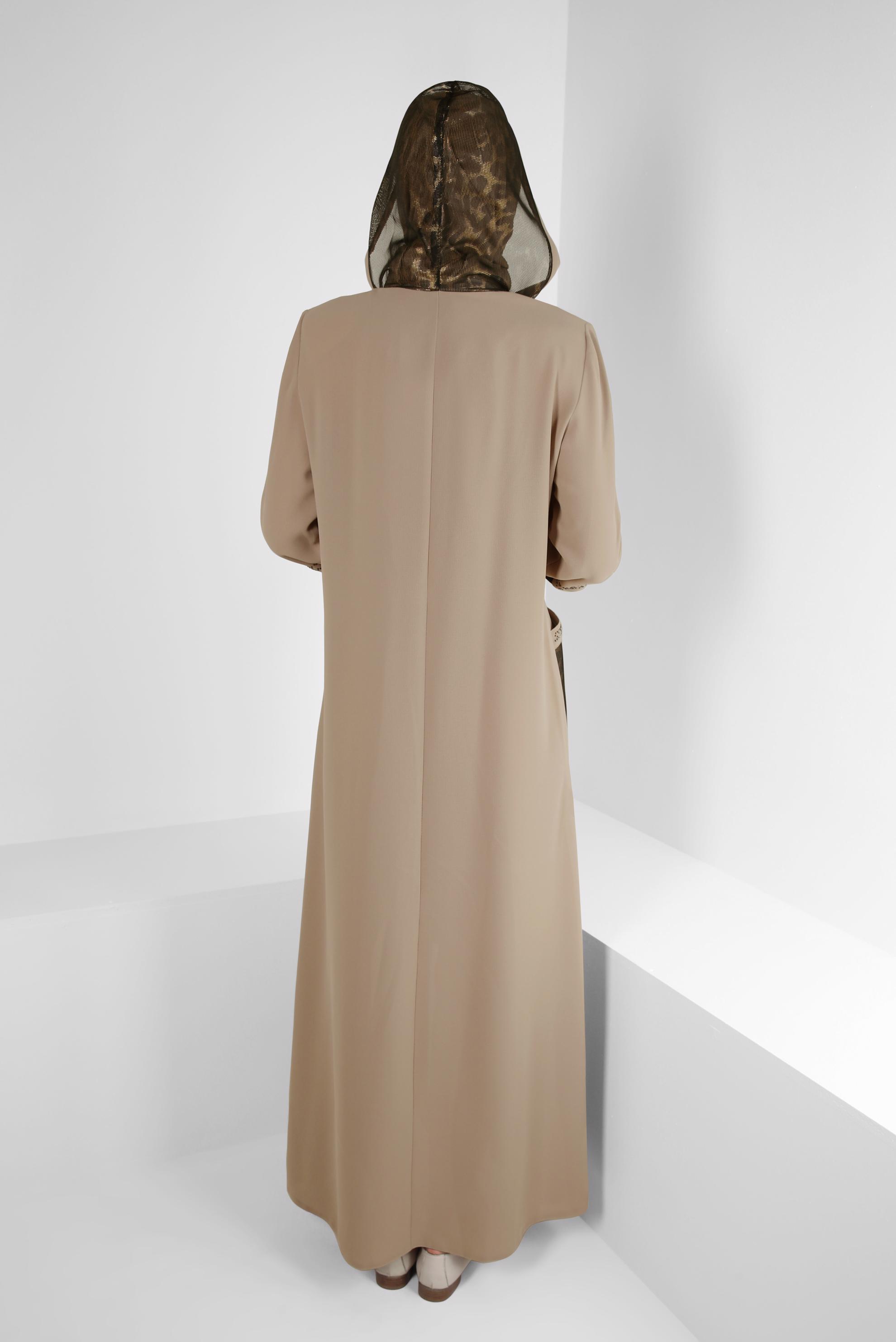 Vêtements hijab BEIGE PARDESSUS MOTIF LÉOPARD À CAPUCHE 10730