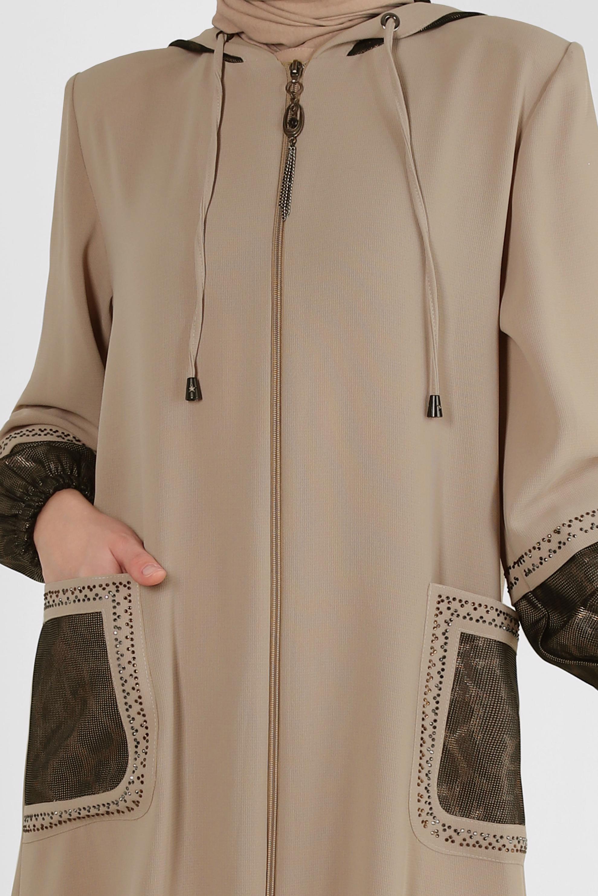 Vêtements hijab BEIGE PARDESSUS MOTIF LÉOPARD À CAPUCHE 10730