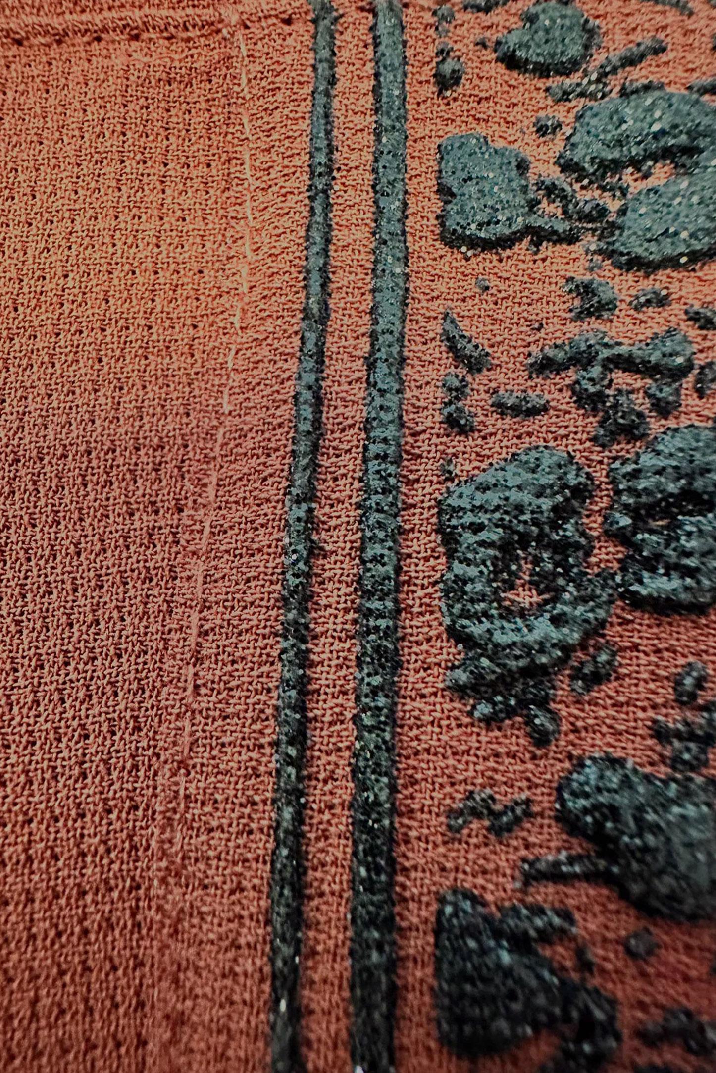 Hijab clothing ORANGE PATTERNED ZIPPERED TOPCOAT WITH SMOCKING WAIST 10731