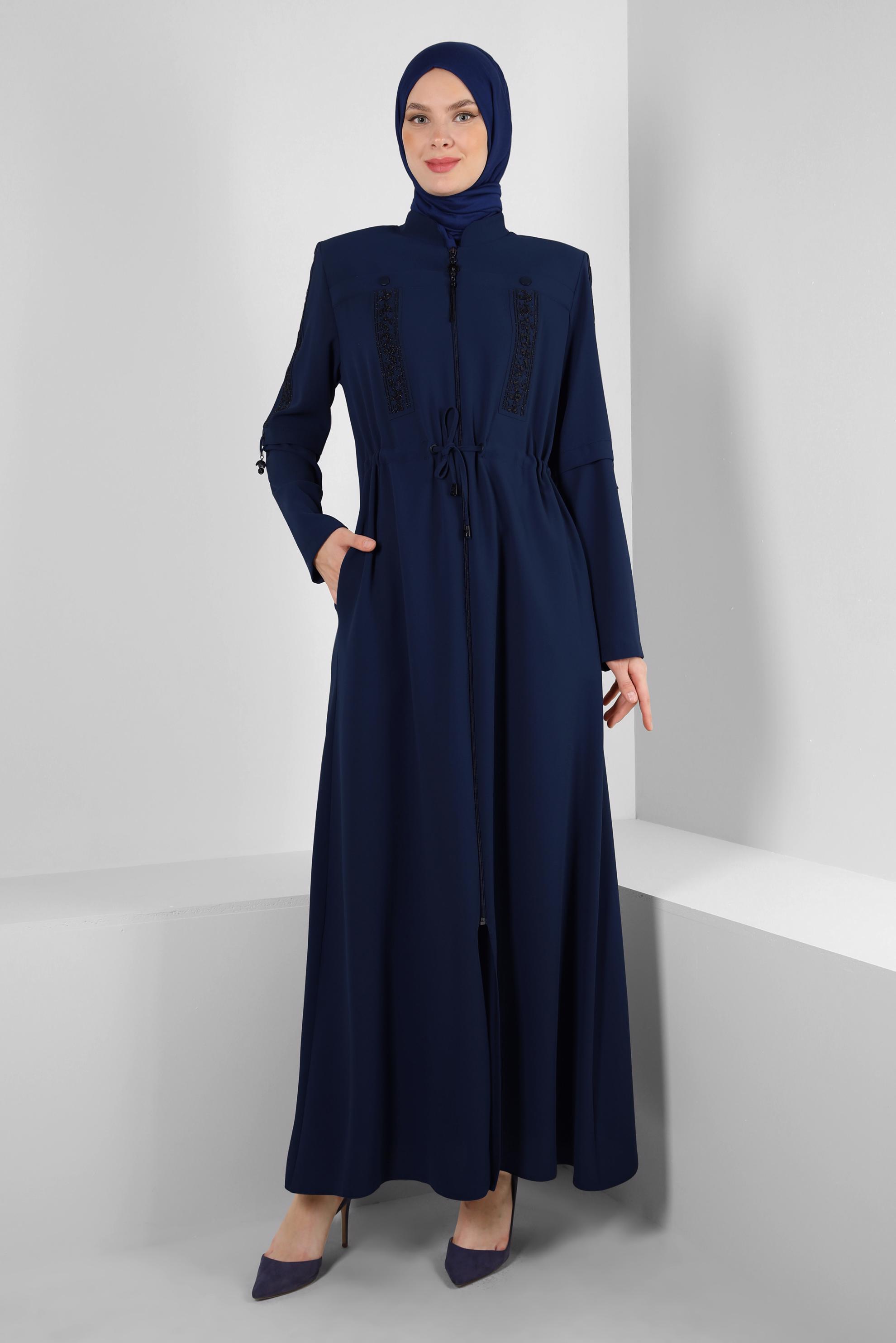 Vêtements hijab BLEU MARINE TUNIQUE LONGUE BOUTONNÉE DÉTAIL COUTURE 43607