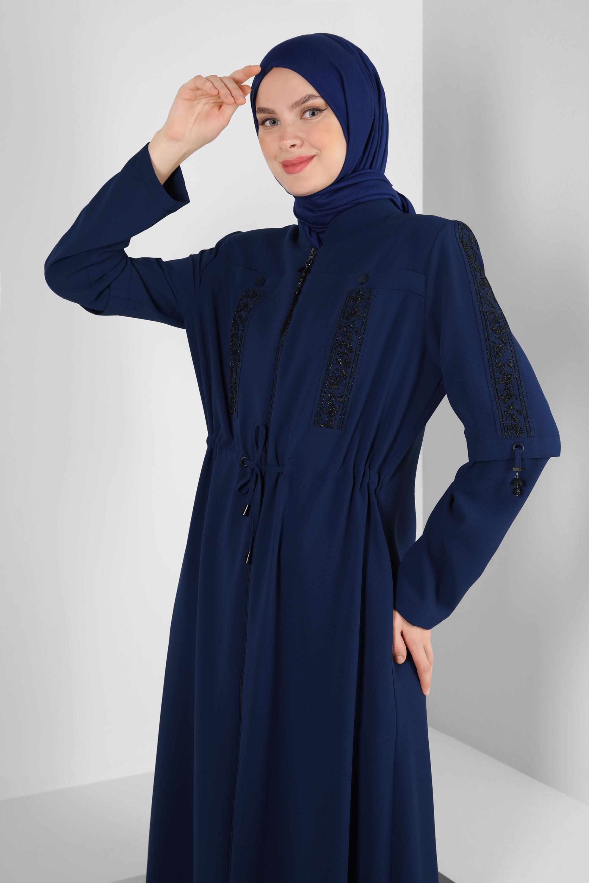 Vêtements hijab BLEU MARINE TUNIQUE LONGUE BOUTONNÉE DÉTAIL COUTURE 43607