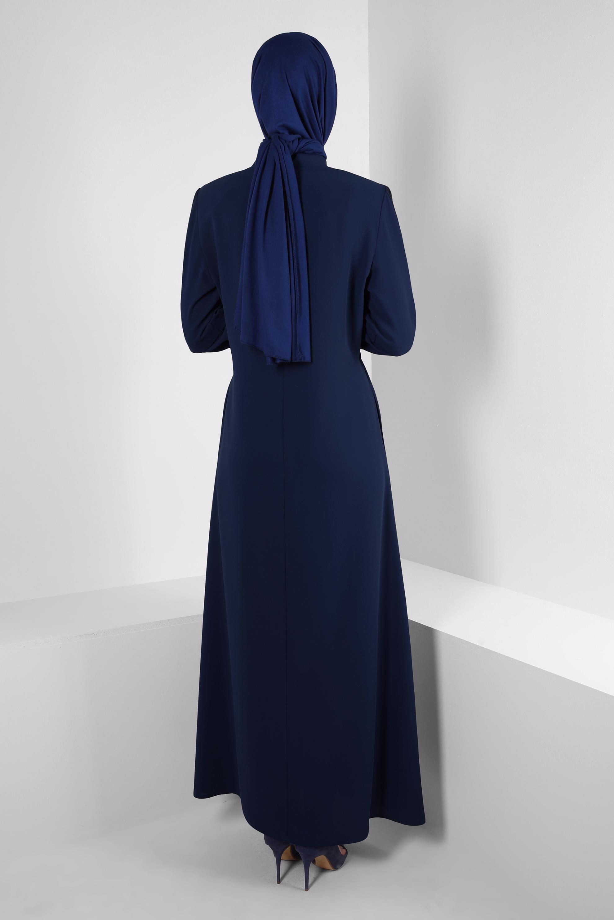 Vêtements hijab BLEU MARINE TUNIQUE LONGUE BOUTONNÉE DÉTAIL COUTURE 43607