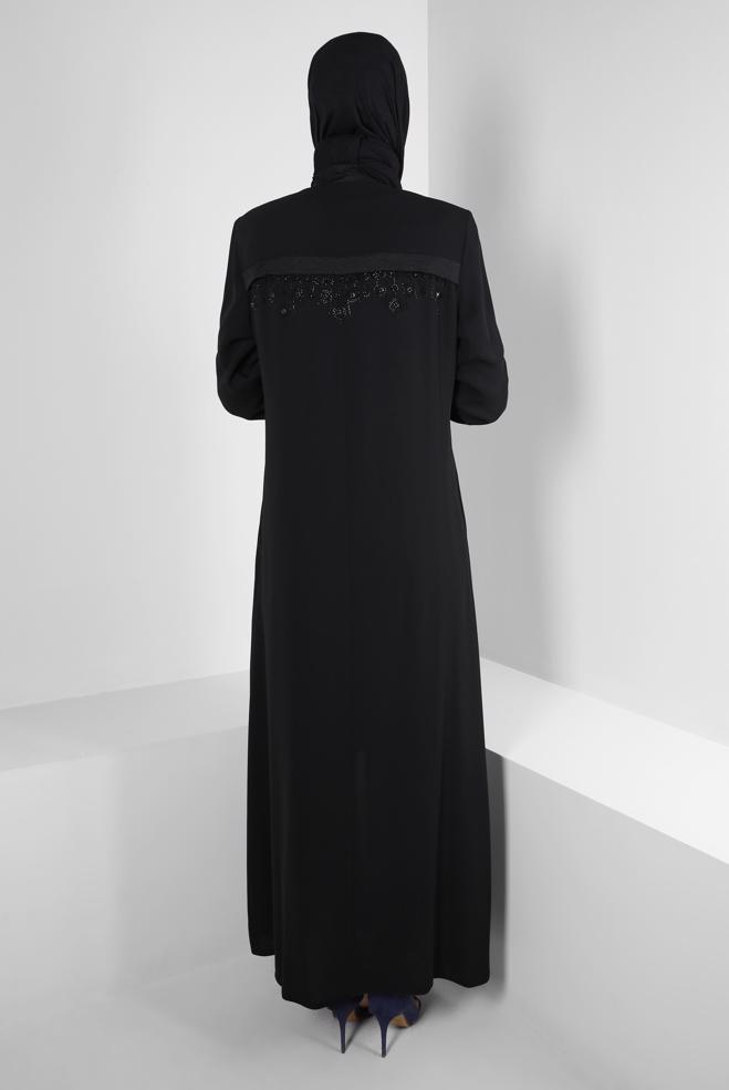 Vêtements hijab NOIR COL MANDARIN DÉTAIL GEM PARDESSUS 10732 - ALVİNA