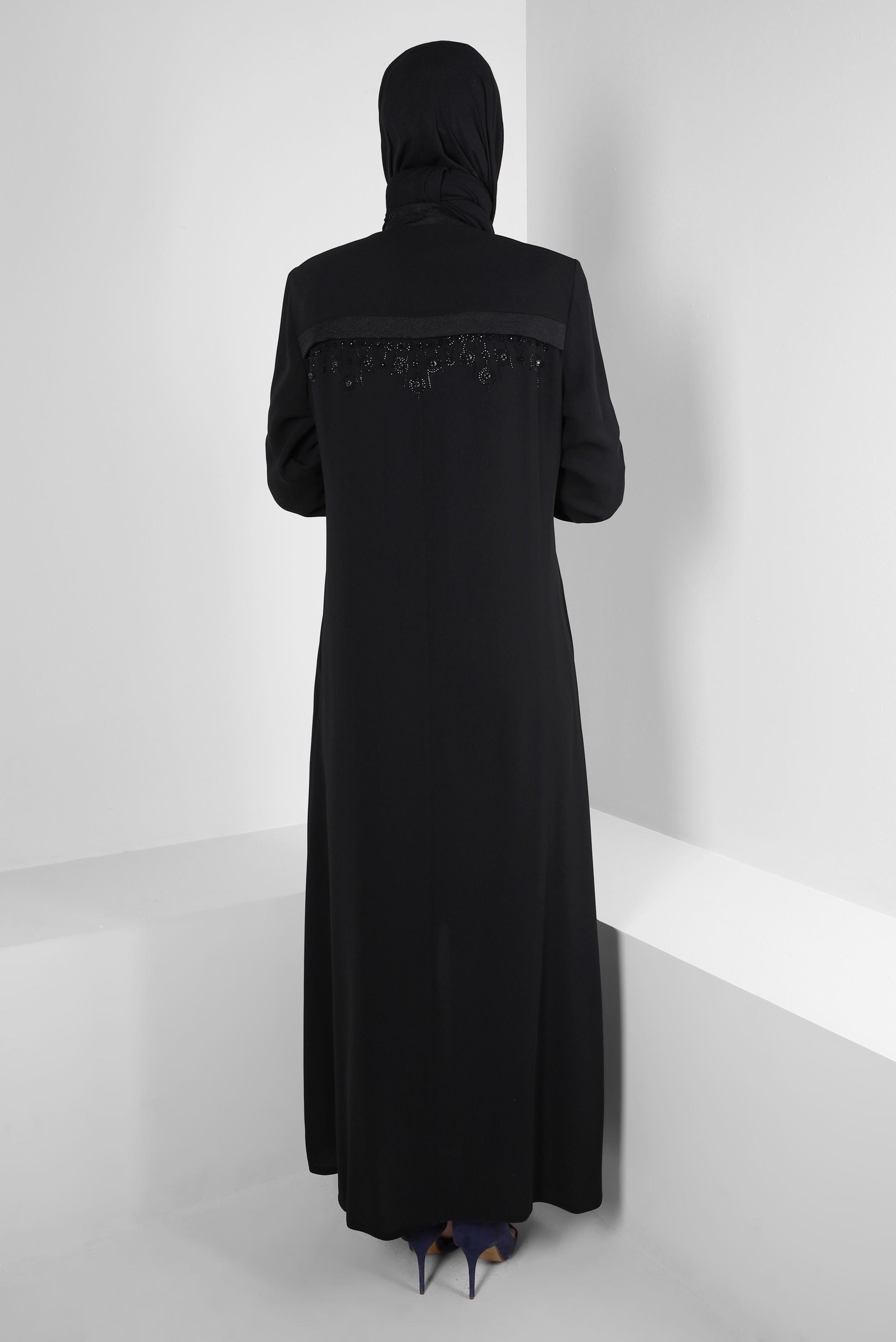 Vêtements hijab NOIR COL MANDARIN DÉTAIL GEM PARDESSUS 10732