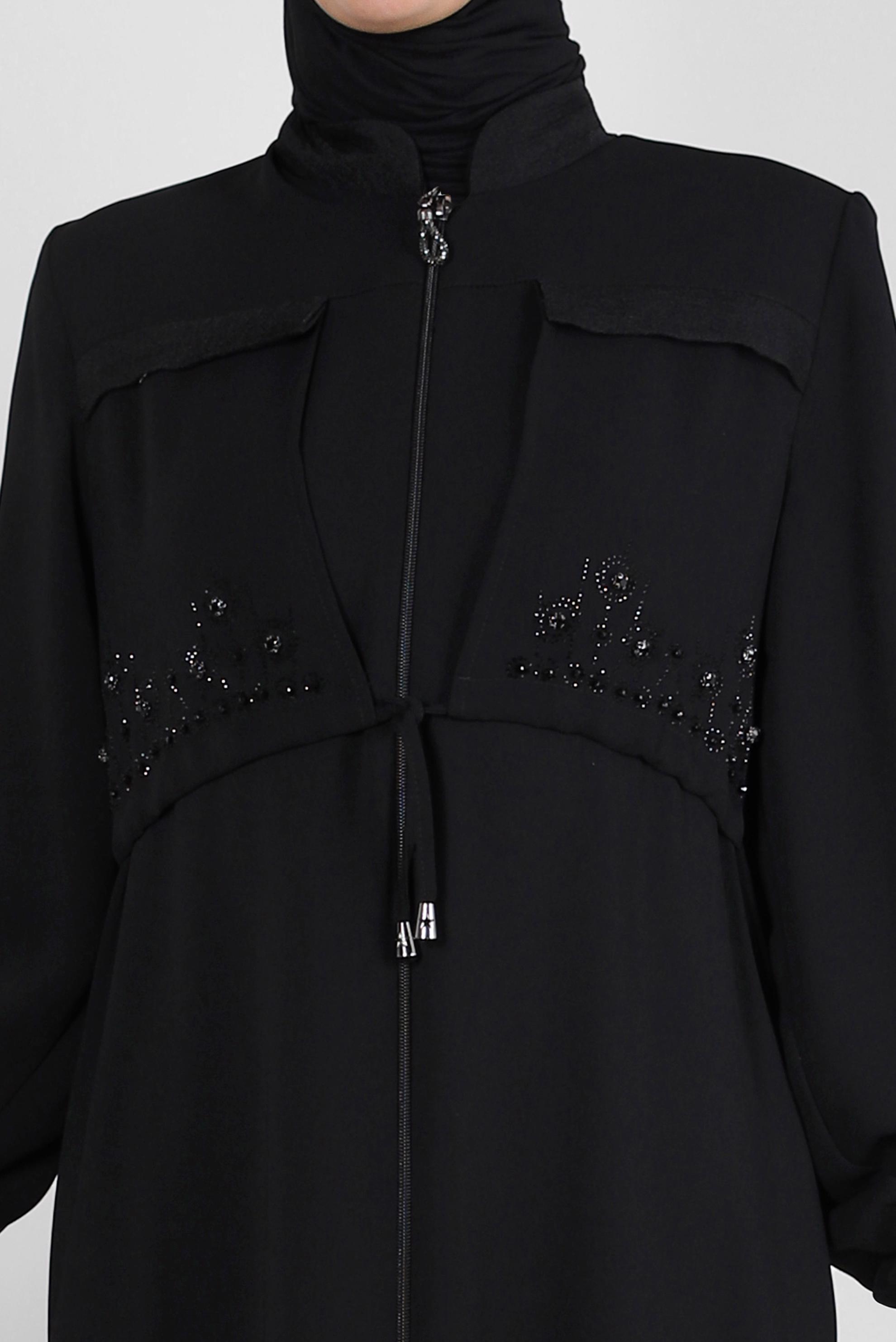 Vêtements hijab NOIR COL MANDARIN DÉTAIL GEM PARDESSUS 10732
