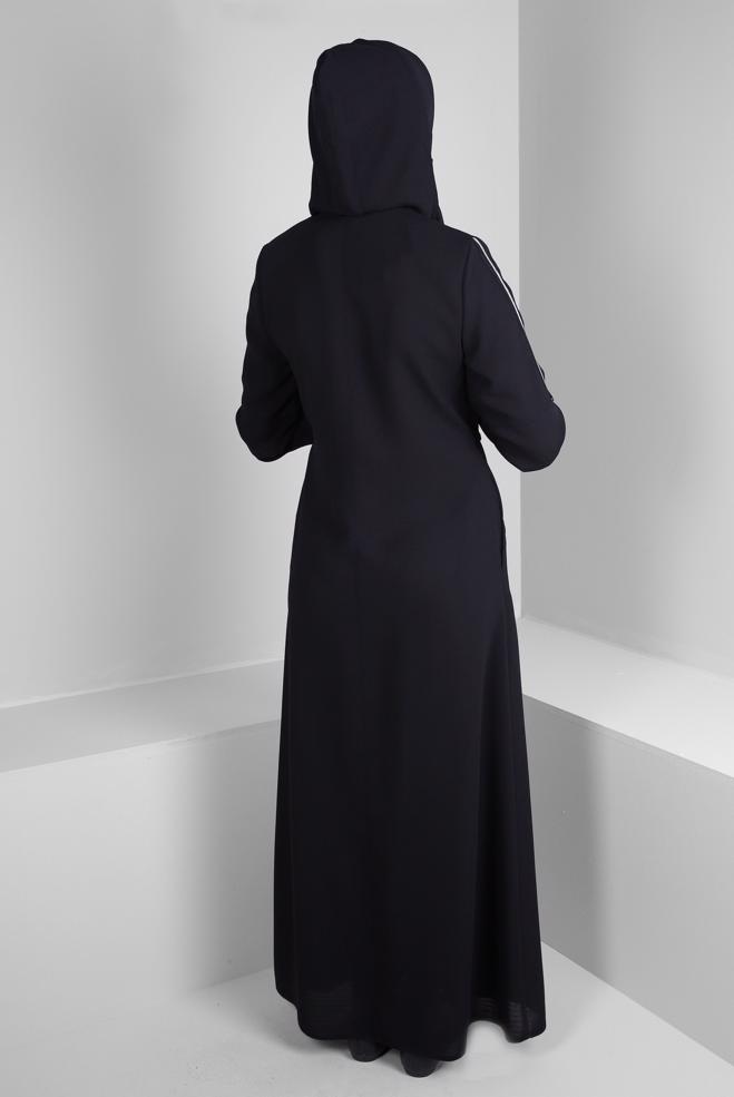 Vêtements hijab NOIR PARDESSUS ZIPPÉ À CAPUCHE AMOVIBLE 10734 - ALVİNA