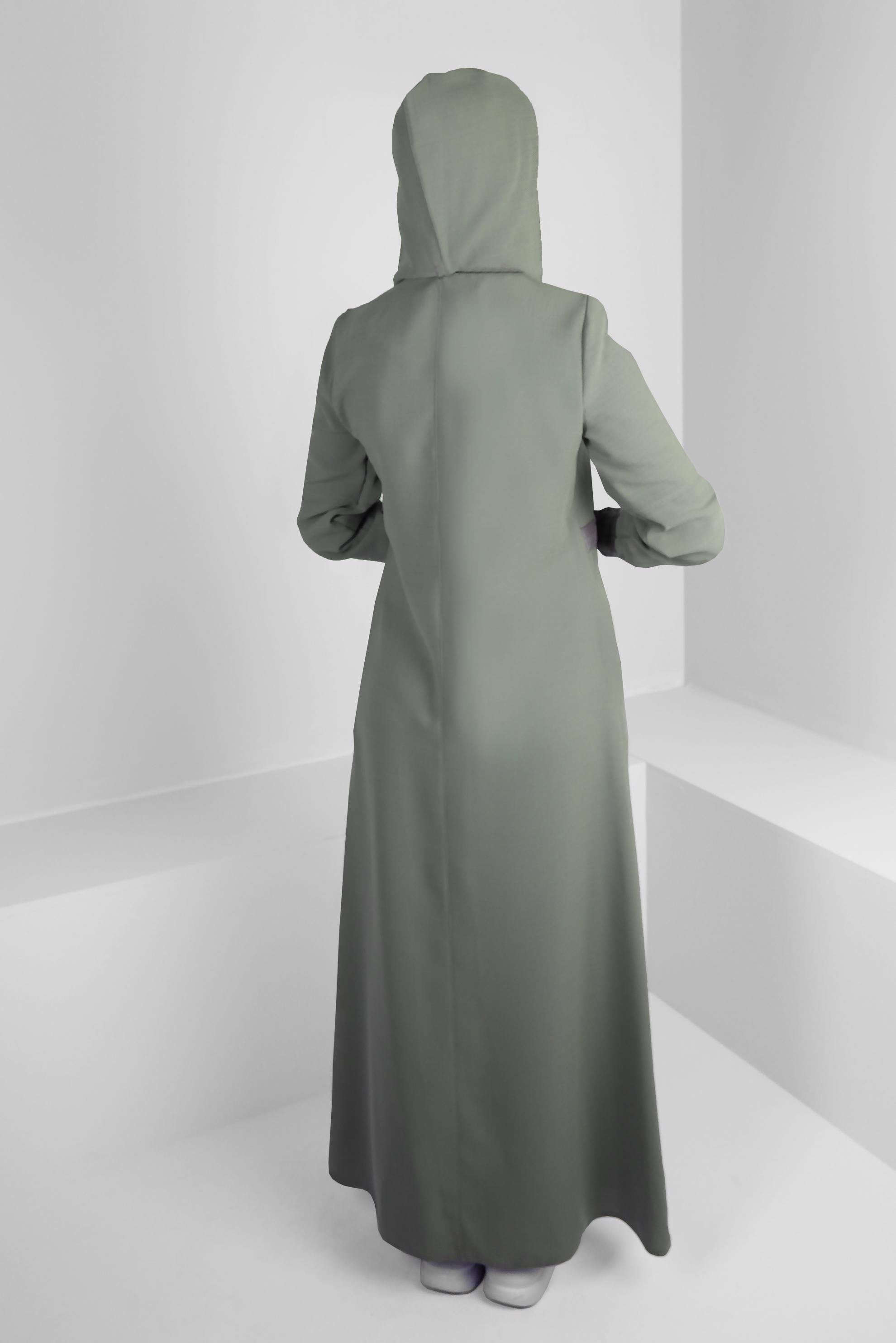 Tesettür giyim YEŞİL ÇIKARILABİLİR KAPÜŞONLU FERMUARLI PARDESÜ 10734