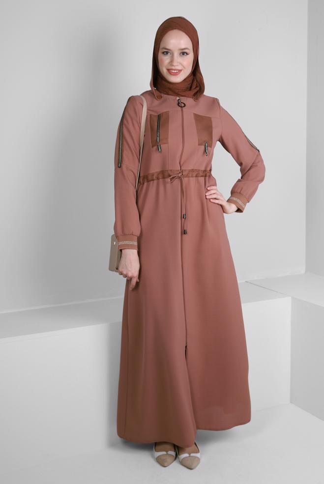 Vêtements hijab ROSE PARDESSUS ZIPPÉ À CAPUCHE AMOVIBLE 10734 - ALVİNA