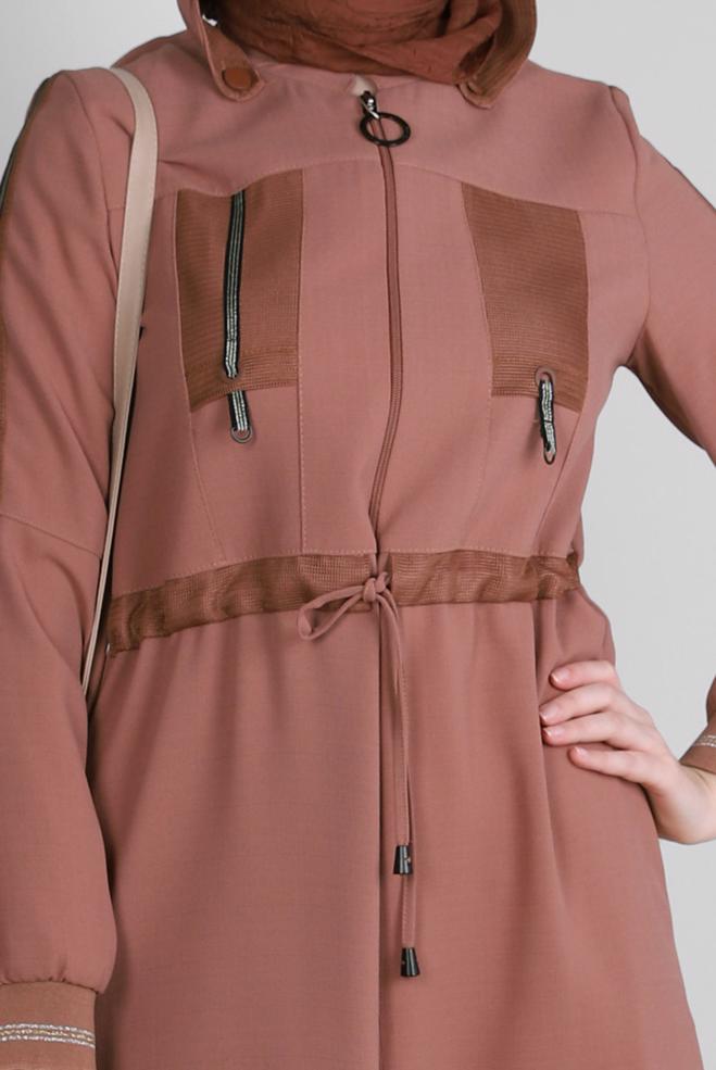 Vêtements hijab ROSE PARDESSUS ZIPPÉ À CAPUCHE AMOVIBLE 10734 - ALVİNA