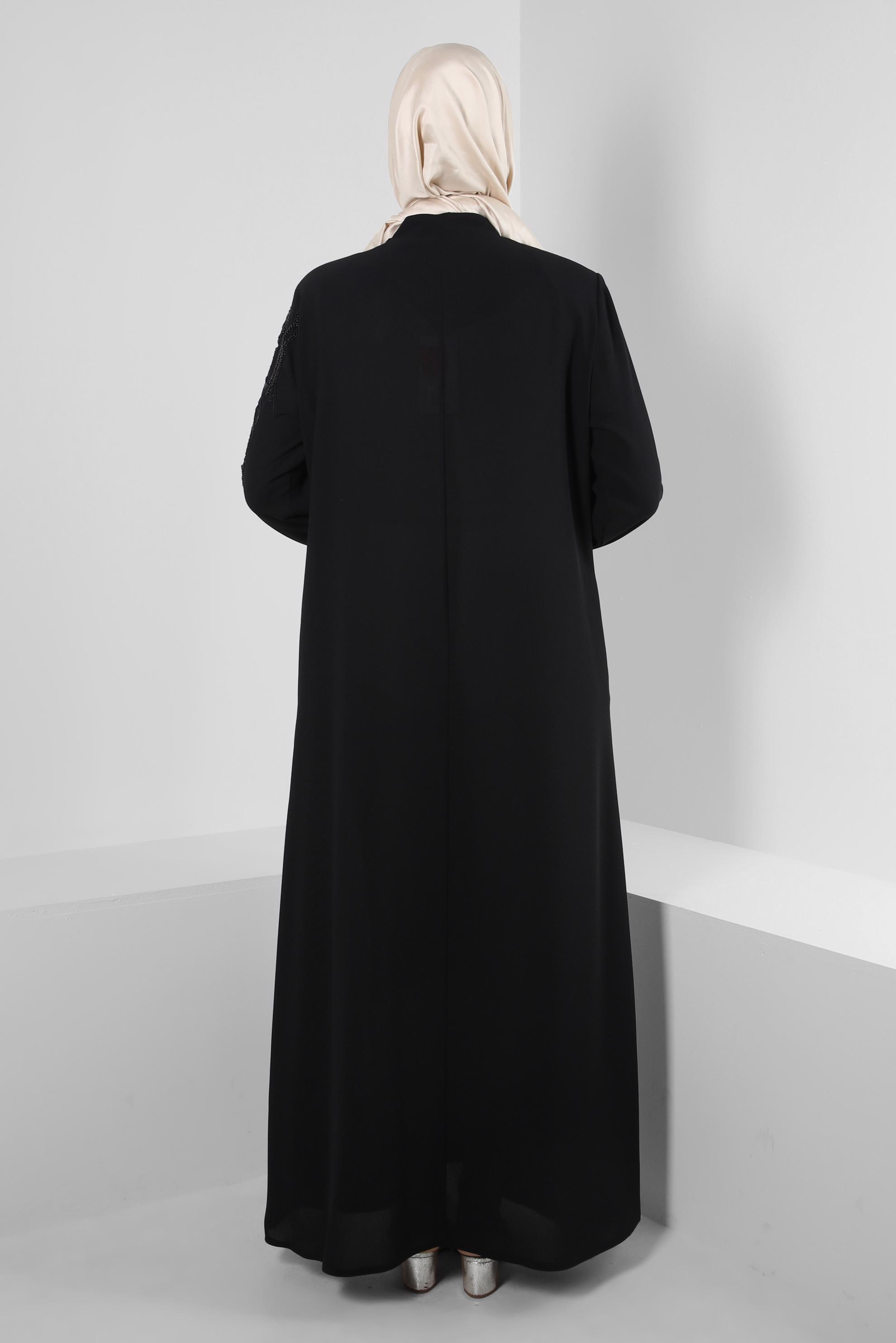 Vêtements hijab NOIR PARDESSUS PERLÉ AVEC DÉTAIL DE POCHE 10735