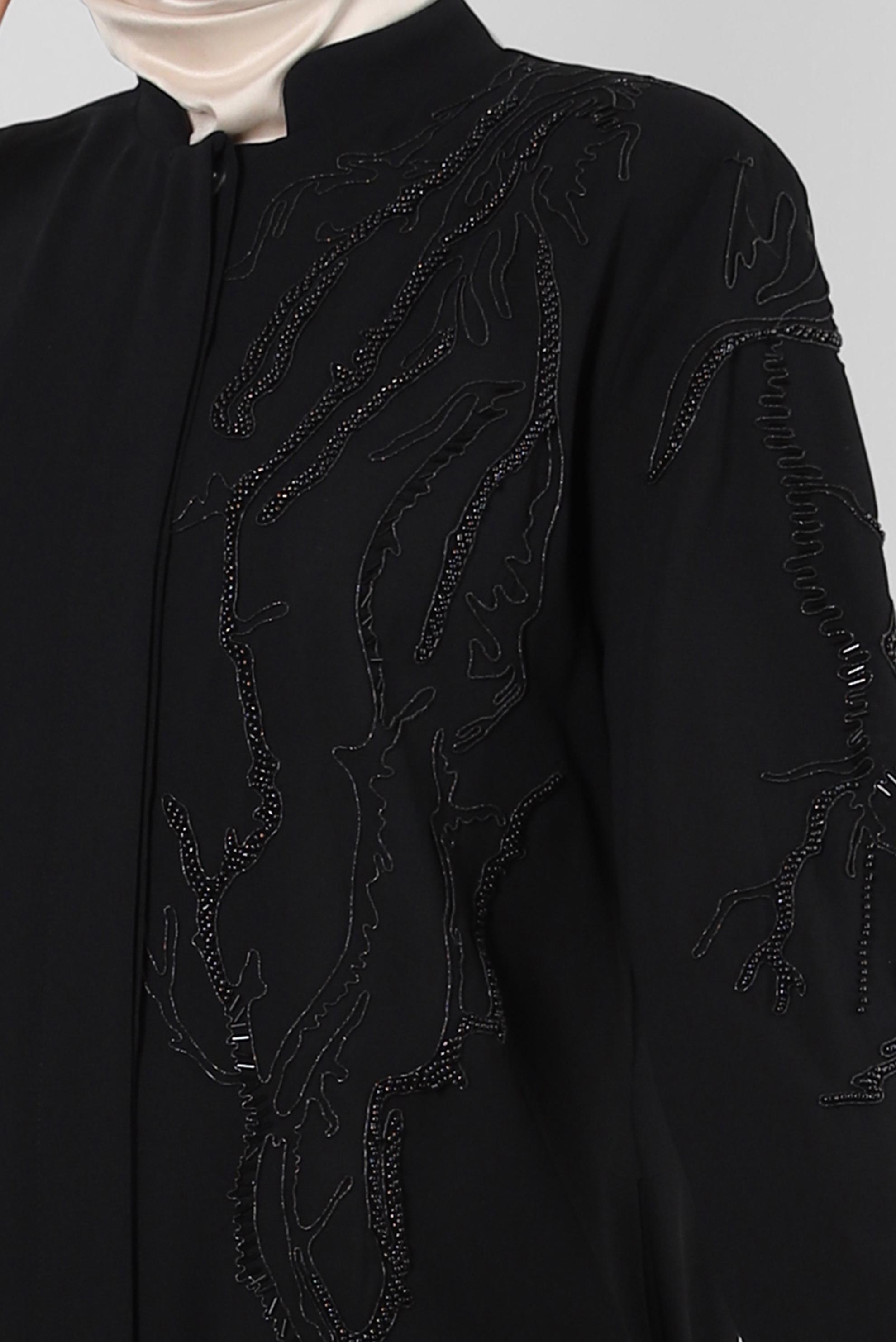 Vêtements hijab NOIR PARDESSUS PERLÉ AVEC DÉTAIL DE POCHE 10735