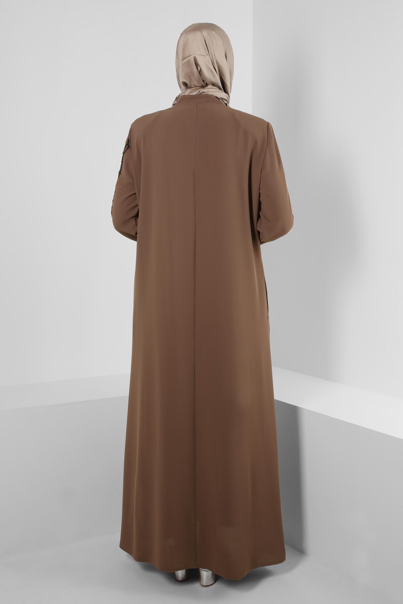 Hijab clothing BROWN BEADED TOPCOAT WITH POCKET DETAIL 10735