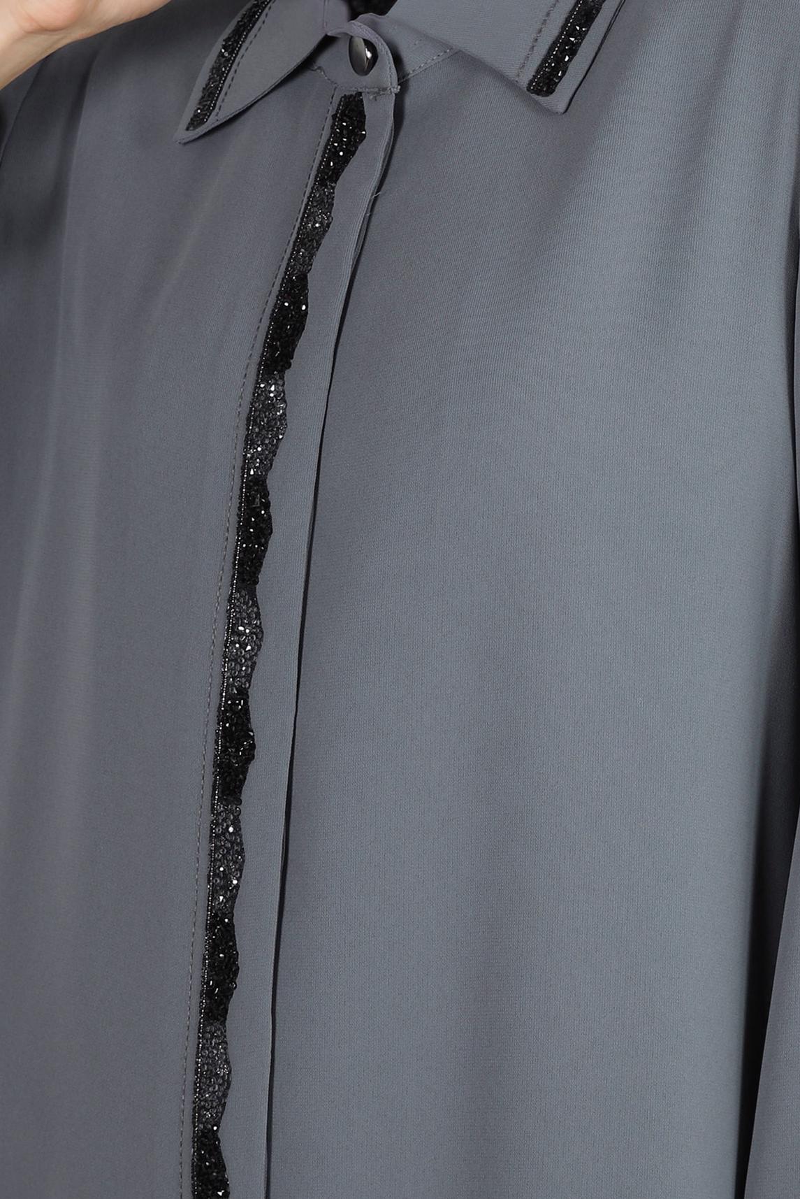 Tesettür giyim GRİ GİZLİ DÜĞMELİ TAŞ İŞLEMELİ PARDESÜ 10736