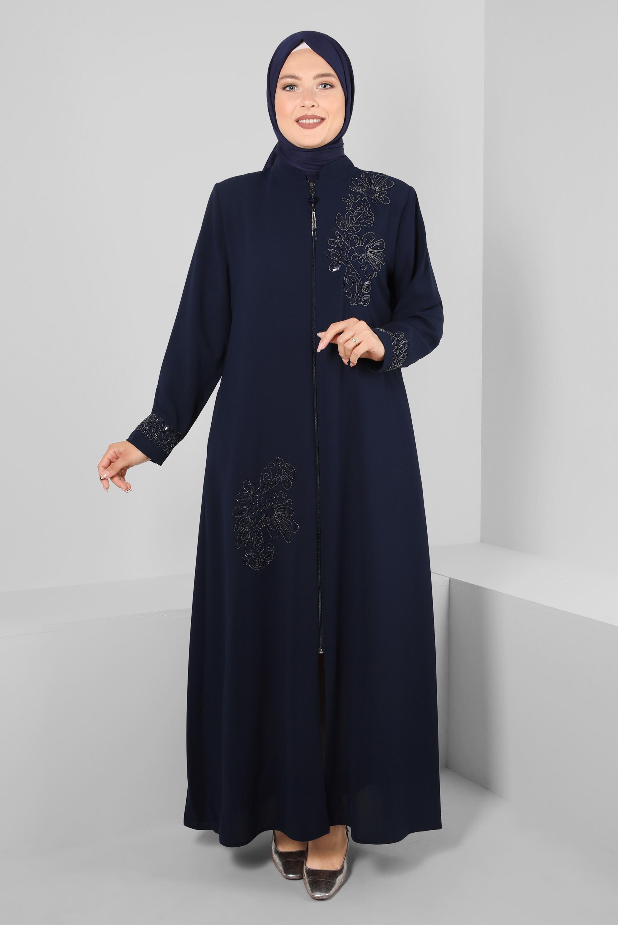 Tesettür giyim LACİVERT PUL PAYETLİ FERMUARLI PARDESÜ 10737