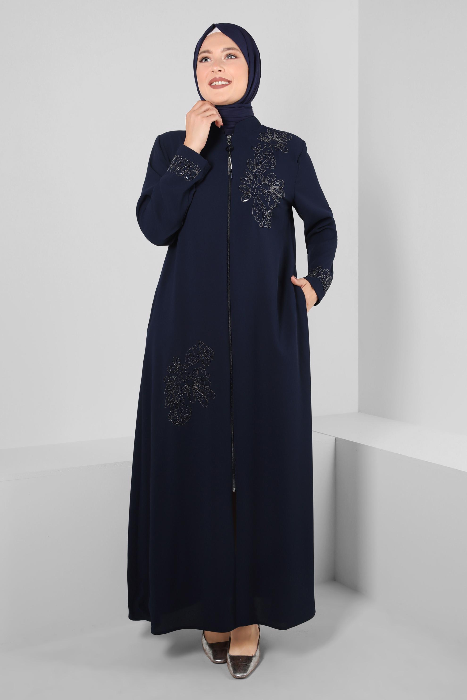 Tesettür giyim LACİVERT PUL PAYETLİ FERMUARLI PARDESÜ 10737