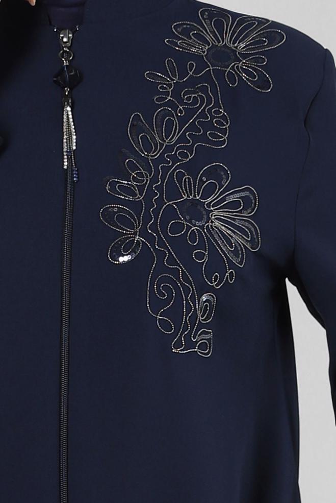 Tesettür giyim LACİVERT PUL PAYETLİ FERMUARLI PARDESÜ 10737 - ALVİNA