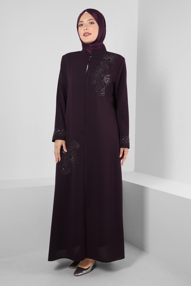 Tesettür giyim MÜRDÜM PUL PAYETLİ FERMUARLI PARDESÜ 10737 - ALVİNA