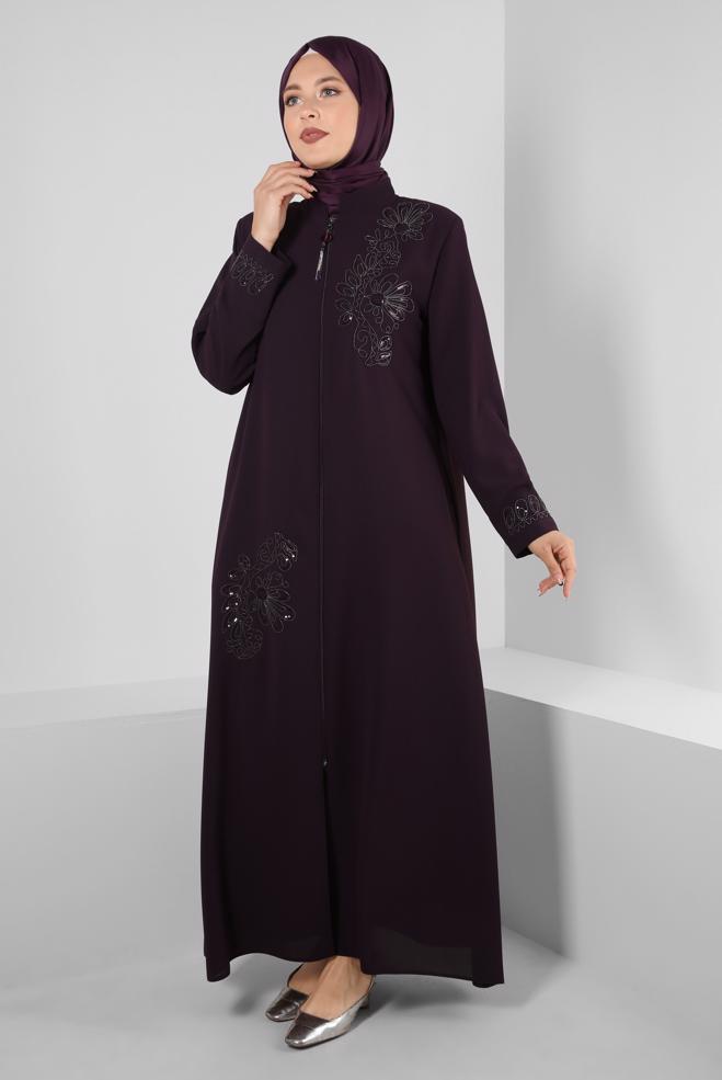 Tesettür giyim MÜRDÜM PUL PAYETLİ FERMUARLI PARDESÜ 10737 - ALVİNA