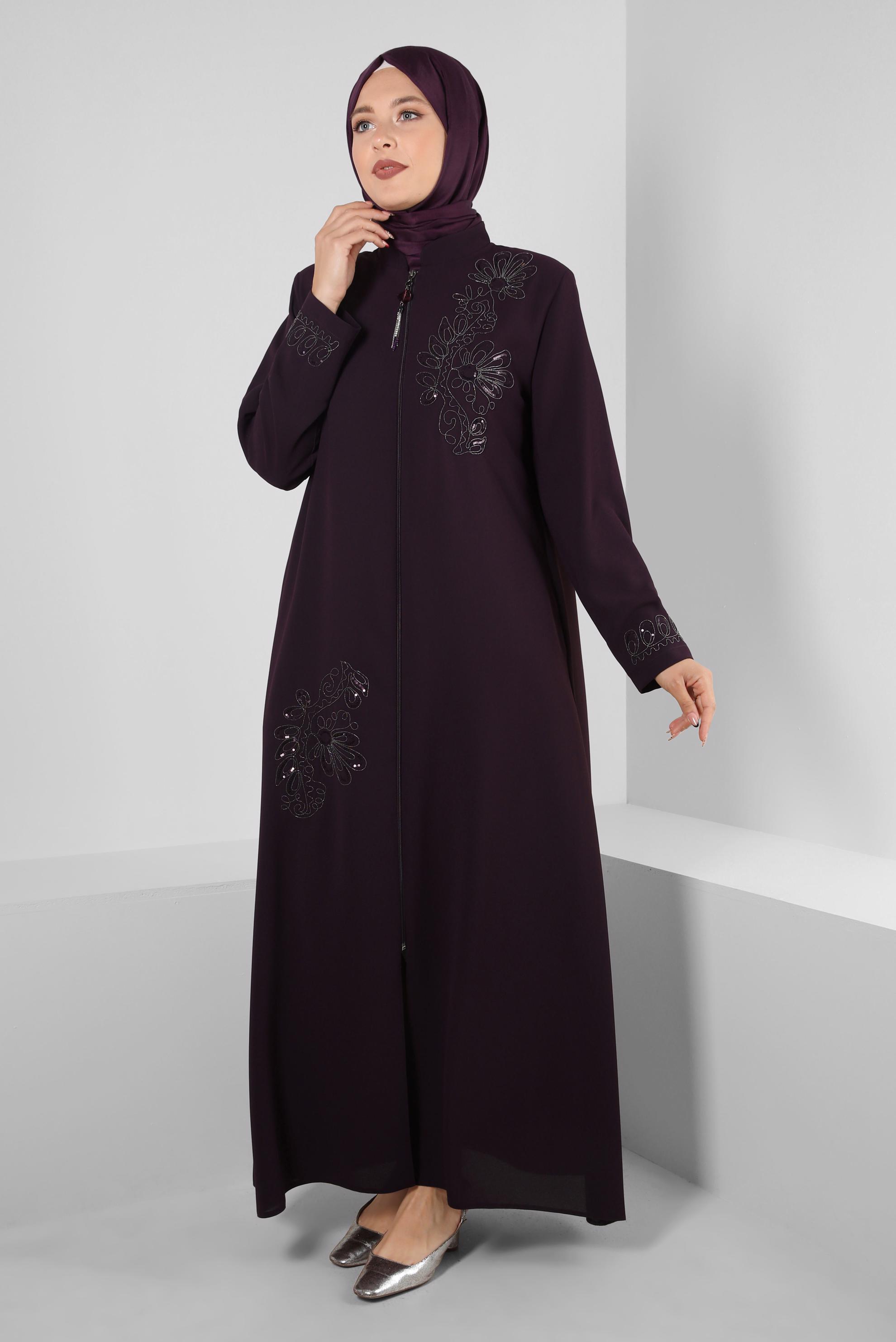 Tesettür giyim MÜRDÜM PUL PAYETLİ FERMUARLI PARDESÜ 10737