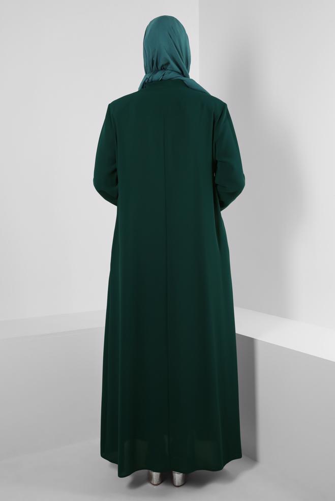 Hijab-Kleidung GRÜN CEPLİ GİZLİ FERMUARLI TAŞLI PARDESÜ 10738 - ALVİNA
