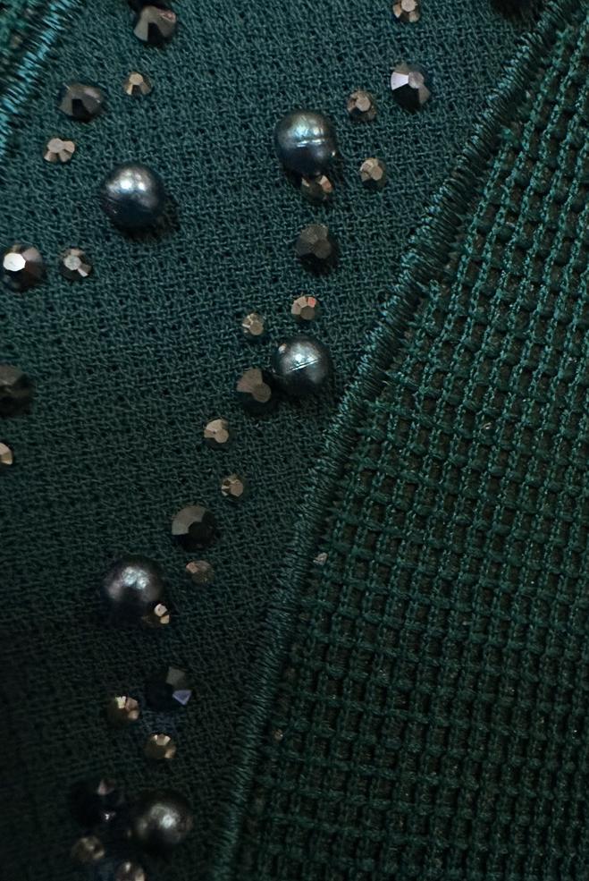 Hijab-Kleidung GRÜN CEPLİ GİZLİ FERMUARLI TAŞLI PARDESÜ 10738 - ALVİNA