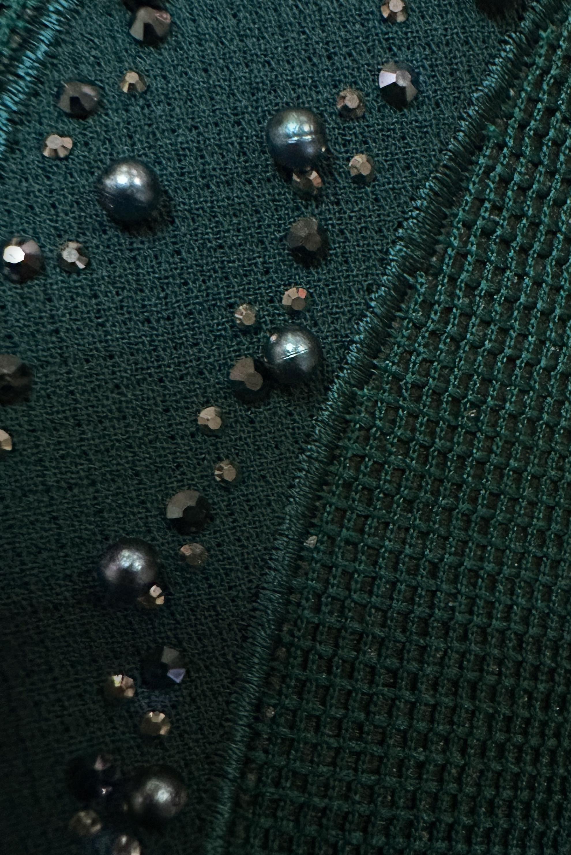 Tesettür giyim YEŞİL CEPLİ GİZLİ FERMUARLI TAŞLI PARDESÜ 10738