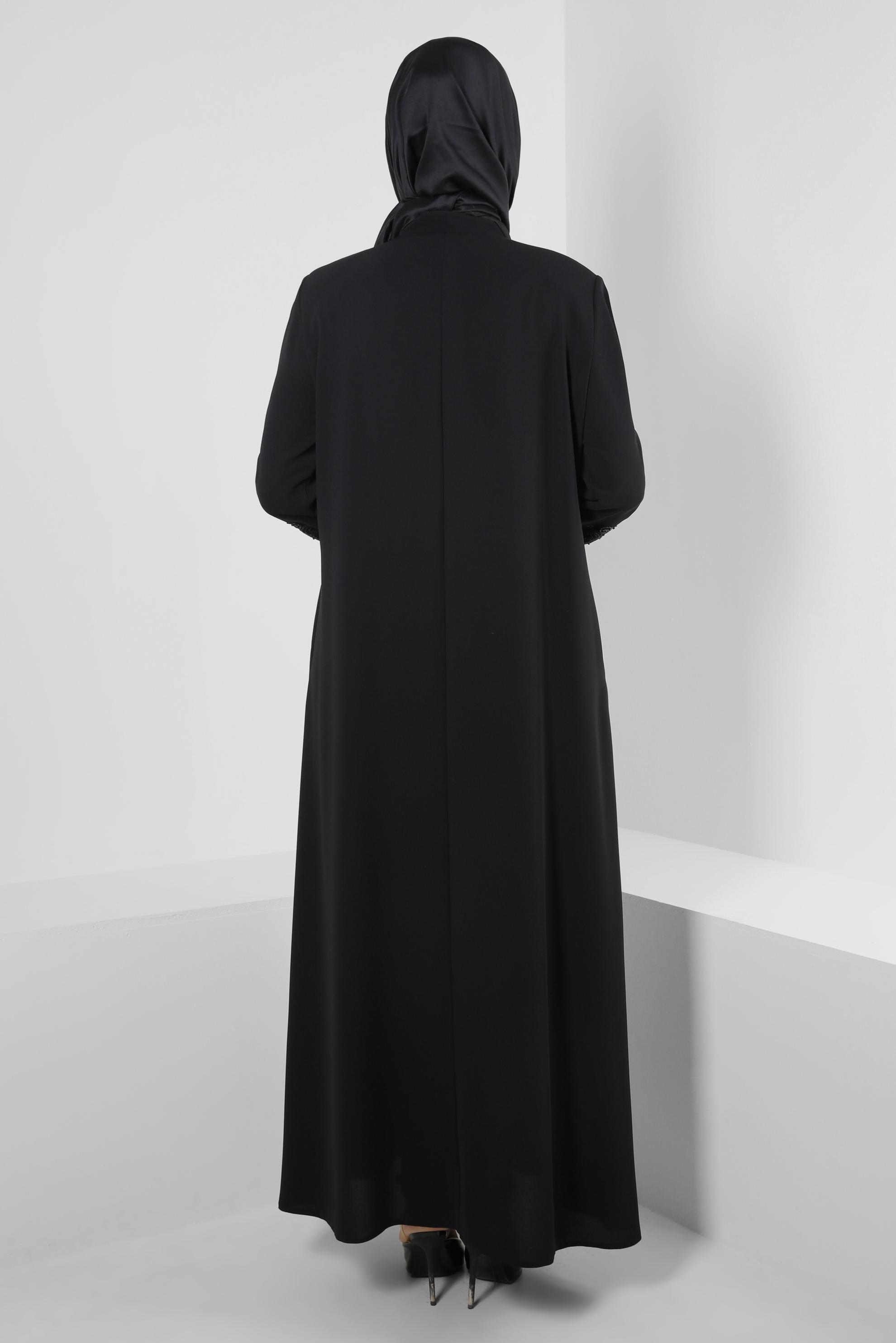 Tesettür giyim SİYAH BONCUK İŞLEMELİ CEPLİ PARDESÜ 10739