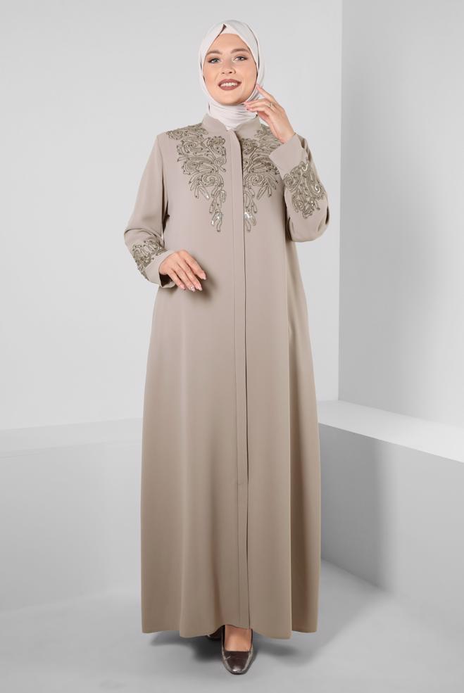 Hijab-Kleidung BEIGE BONCUK İŞLEMELİ CEPLİ PARDESÜ 10739 - ALVİNA