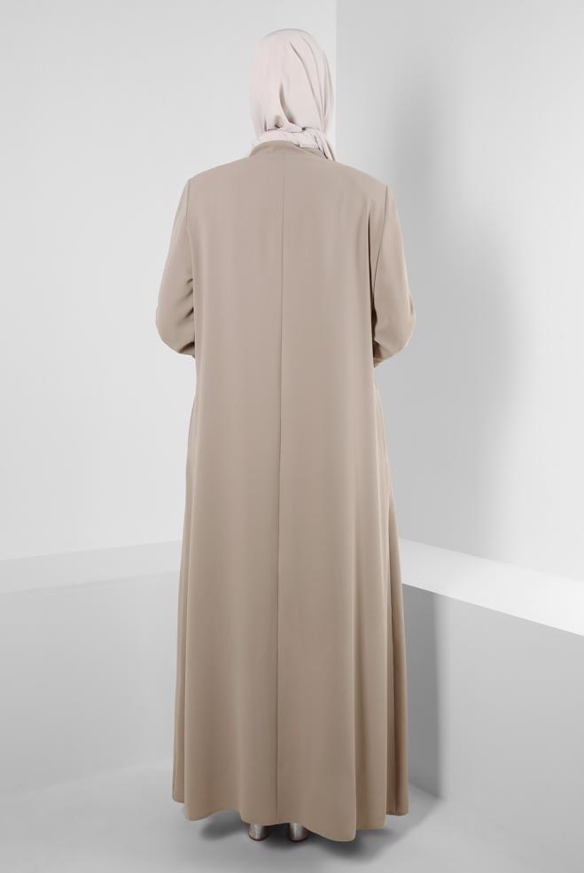 Hijab-Kleidung BEIGE BONCUK İŞLEMELİ CEPLİ PARDESÜ 10739 - ALVİNA