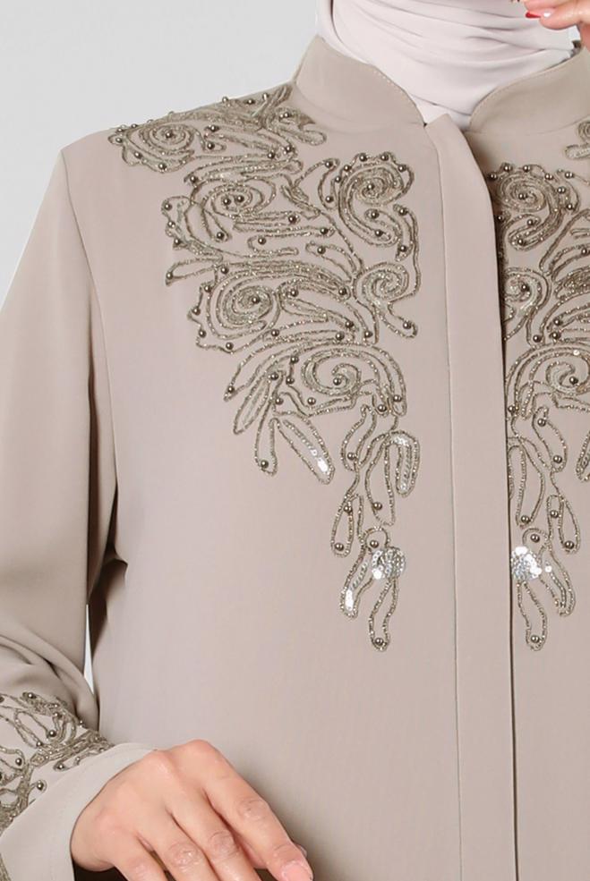 Hijab-Kleidung BEIGE BONCUK İŞLEMELİ CEPLİ PARDESÜ 10739 - ALVİNA