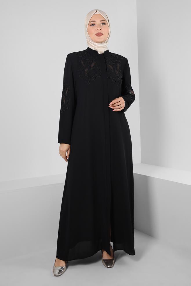 Tesettür giyim SİYAH PUL PAYETLİ BONCUK İŞLEMELİ PARDESÜ 10740 - ALVİNA