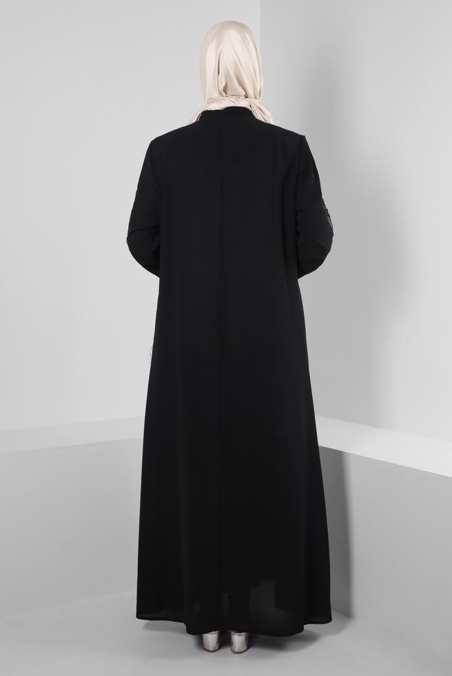 Tesettür giyim SİYAH PUL PAYETLİ BONCUK İŞLEMELİ PARDESÜ 10740 - ALVİNA