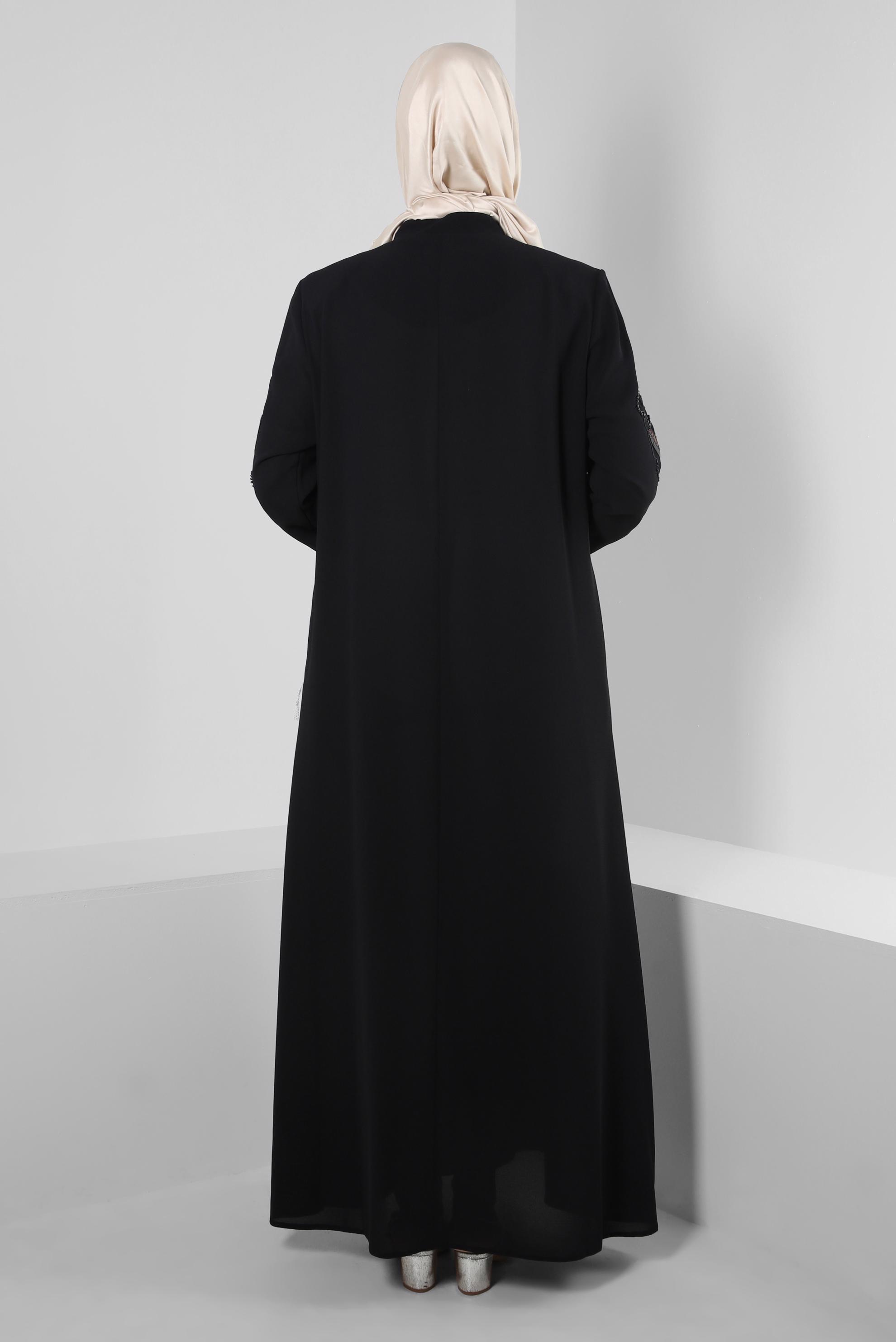 Vêtements hijab NOIR FINITION BRODÉE DE PERLES DE SEQUINS 10740