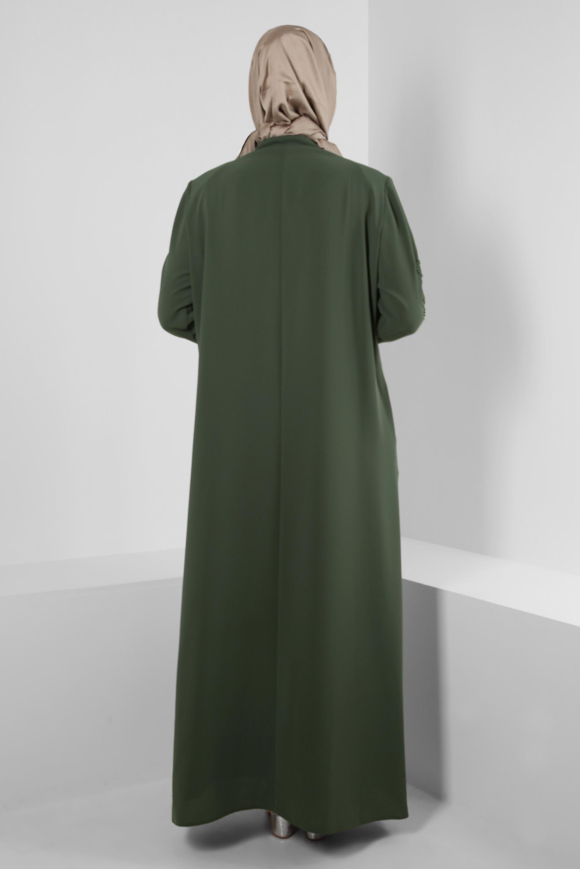 Vêtements hijab KAKI FINITION BRODÉE DE PERLES DE SEQUINS 10740