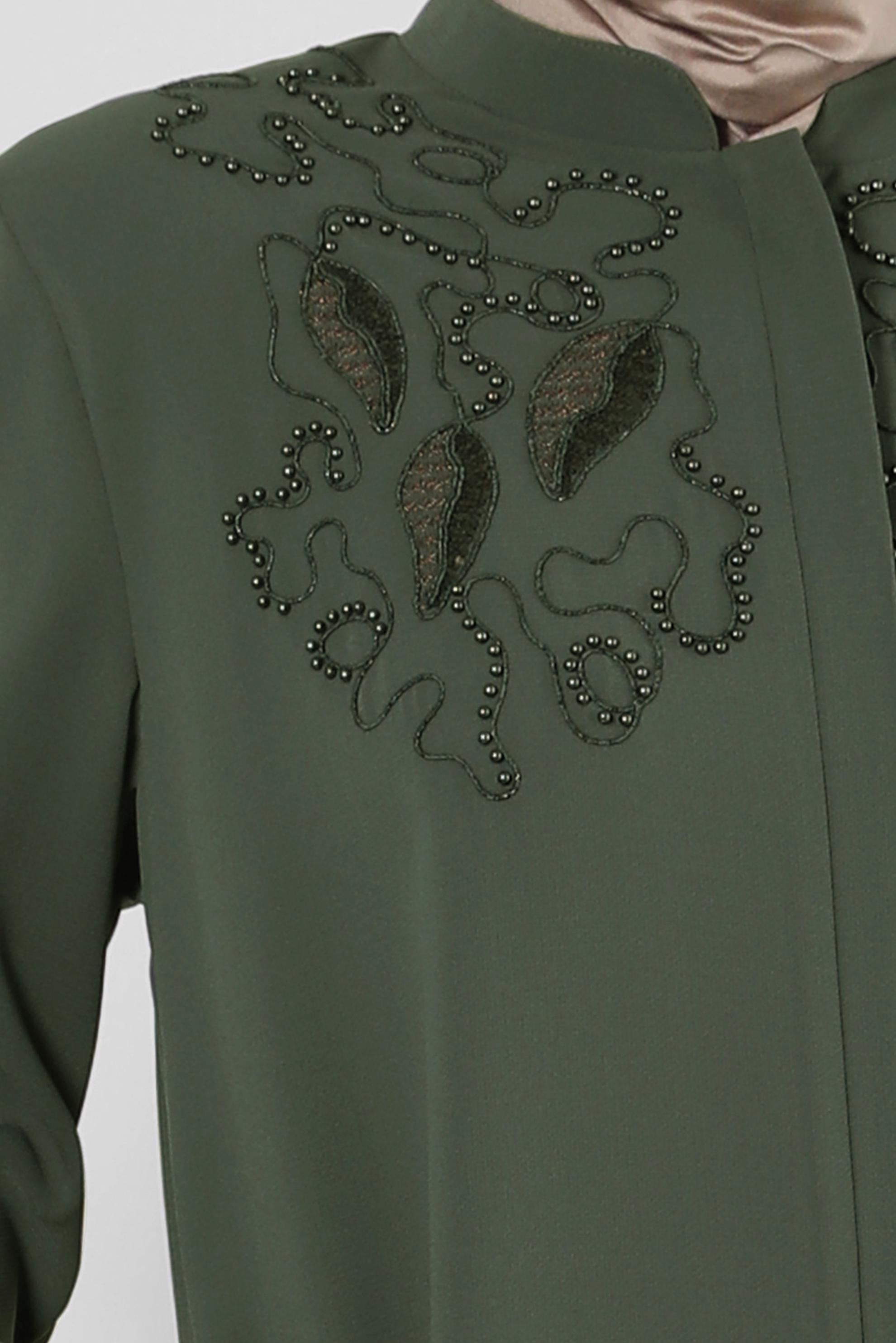 Vêtements hijab KAKI FINITION BRODÉE DE PERLES DE SEQUINS 10740