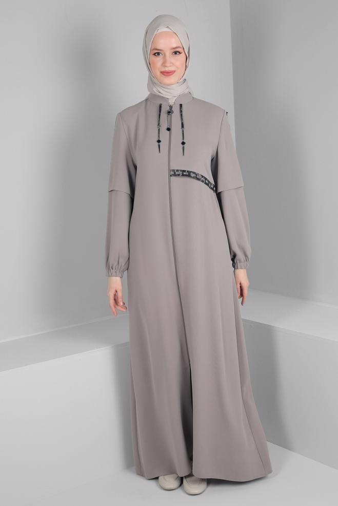 Vêtements hijab BEIGE SURMANTEAU ZIPPÉ À NOUER 10741 - ALVİNA