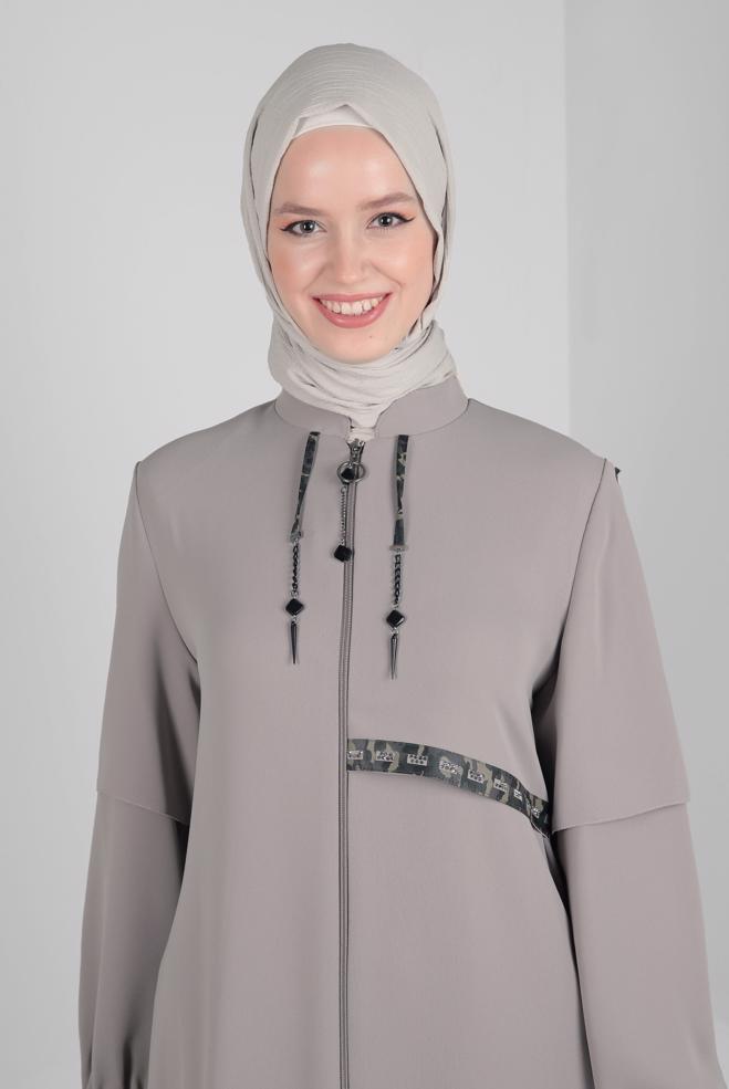Vêtements hijab BEIGE SURMANTEAU ZIPPÉ À NOUER 10741 - ALVİNA