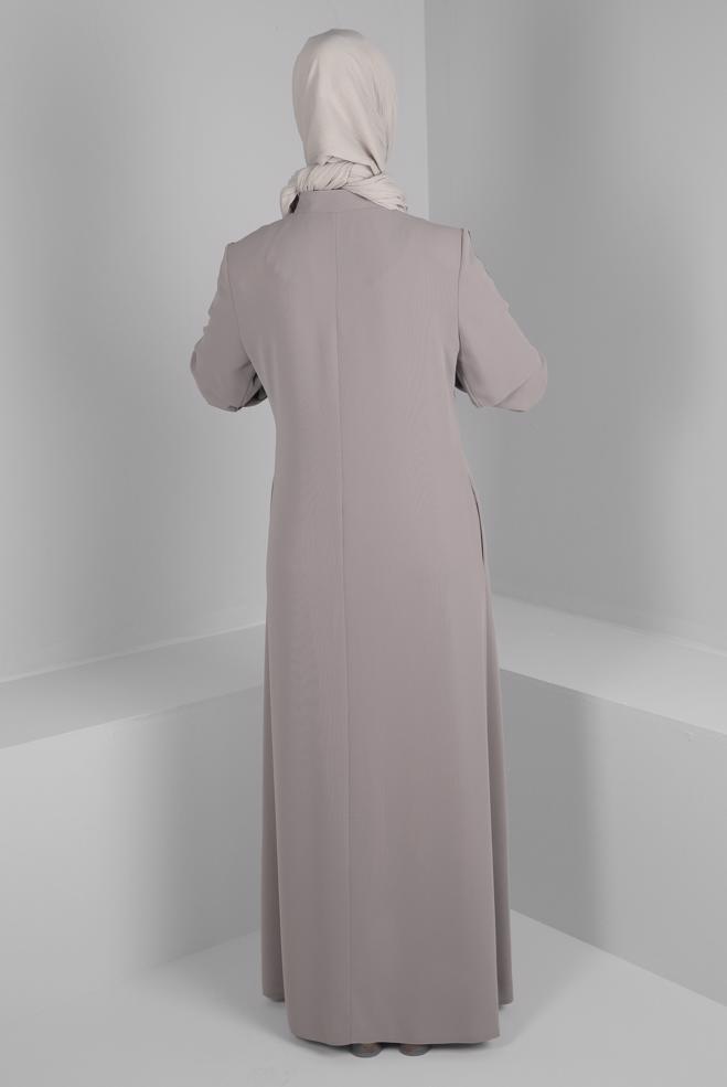 Vêtements hijab BEIGE SURMANTEAU ZIPPÉ À NOUER 10741 - ALVİNA
