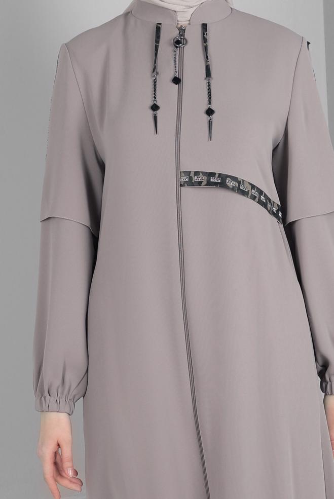 Vêtements hijab BEIGE SURMANTEAU ZIPPÉ À NOUER 10741 - ALVİNA