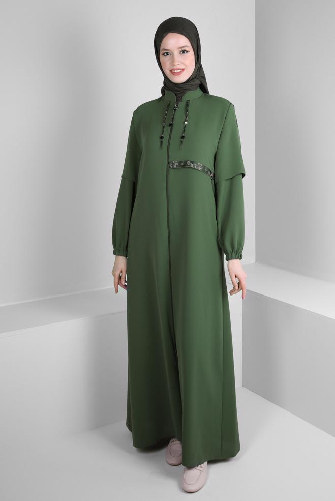 Vêtements hijab KAKI SURMANTEAU ZIPPÉ À NOUER 10741 - ALVİNA