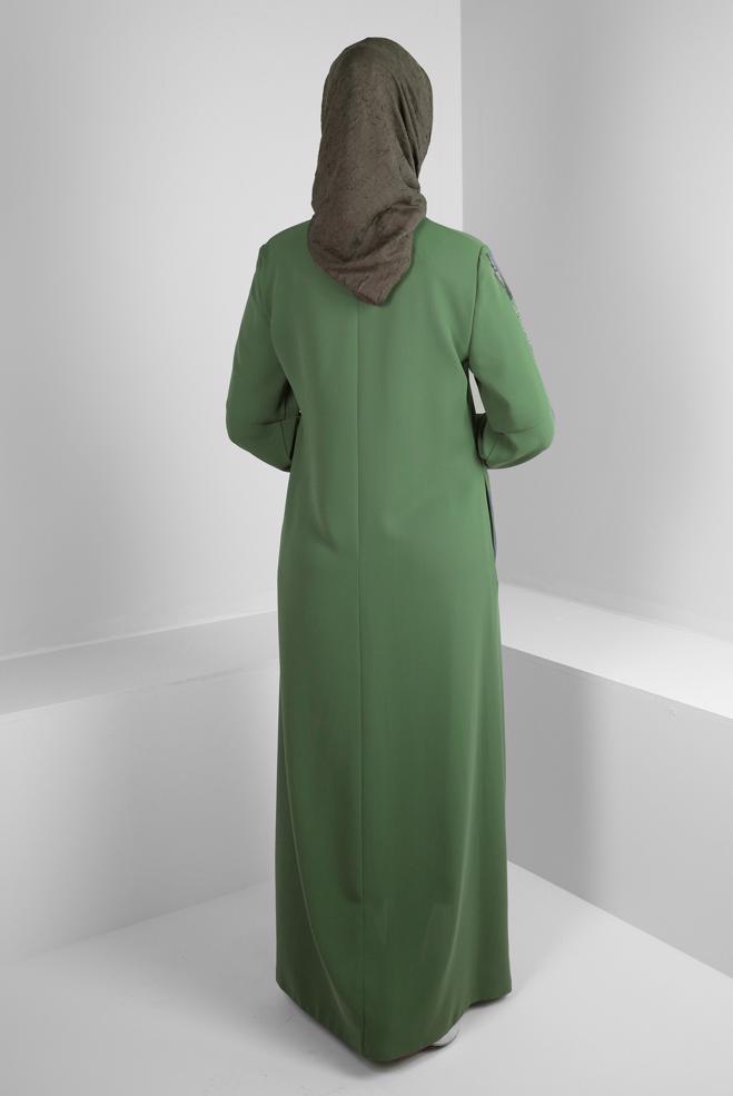 Vêtements hijab KAKI SURMANTEAU ZIPPÉ À NOUER 10741 - ALVİNA